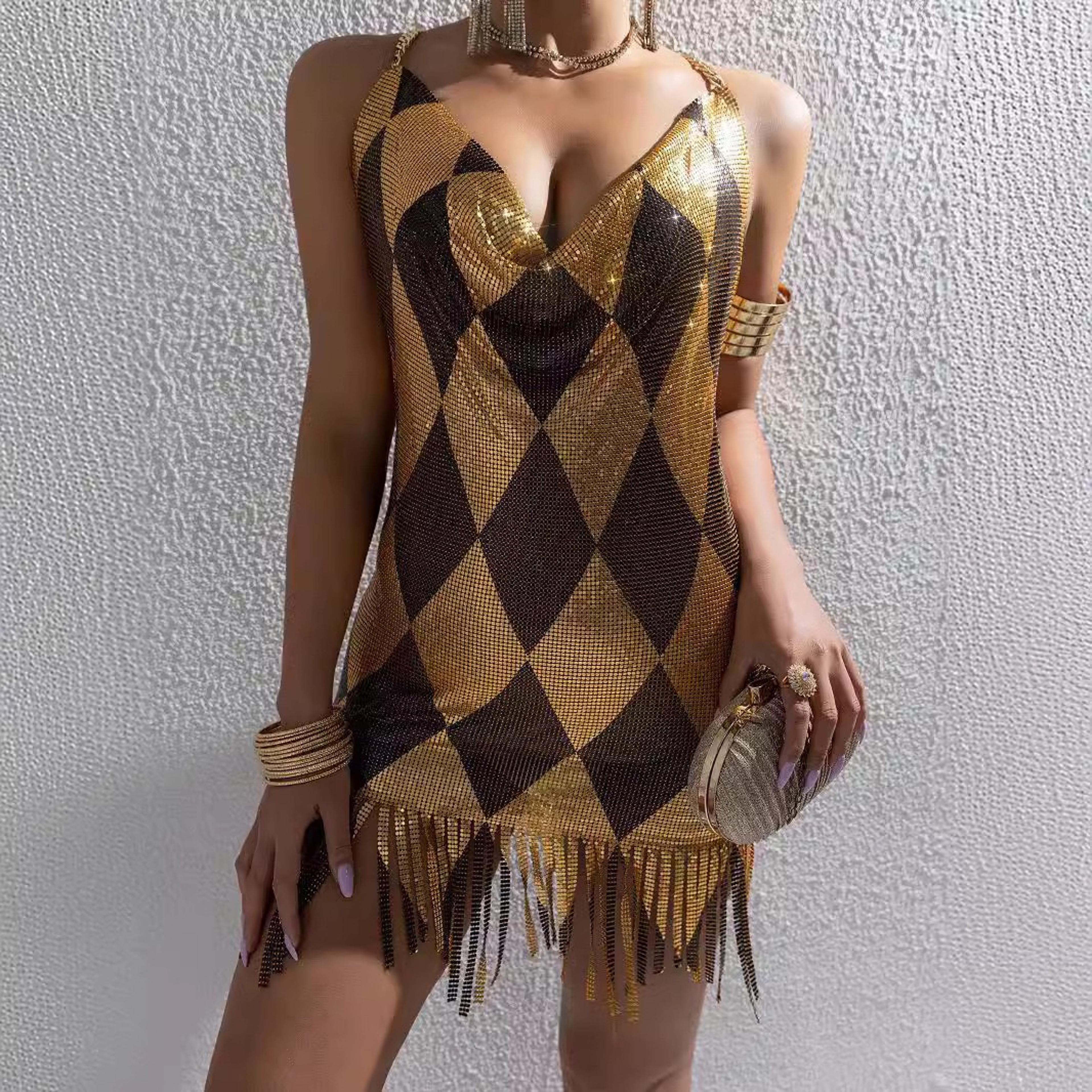sequin party dress for women tassel mini suspender club dress