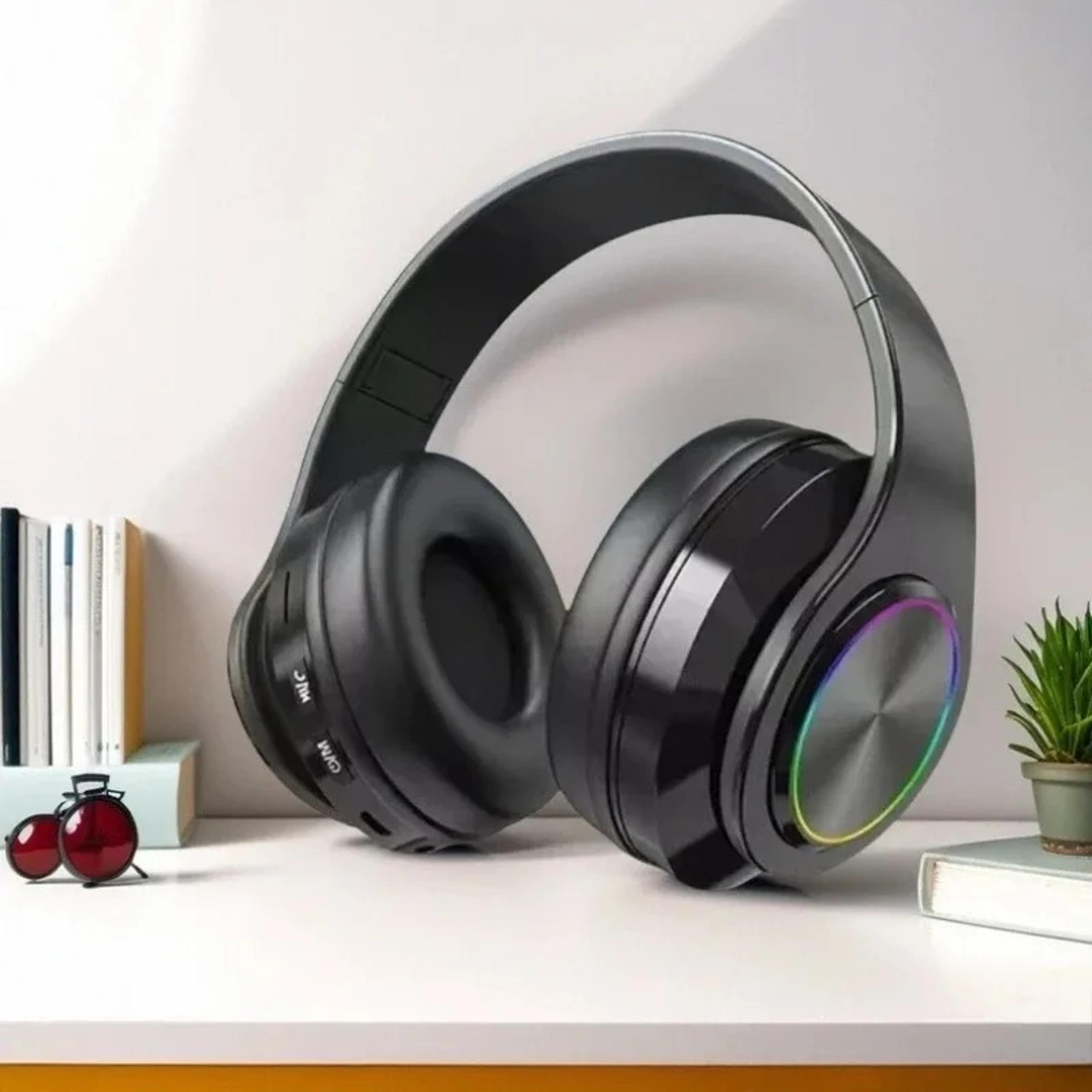 bluetooth headphones with rgb lights, foldable wireless over ear headphones & tf music player