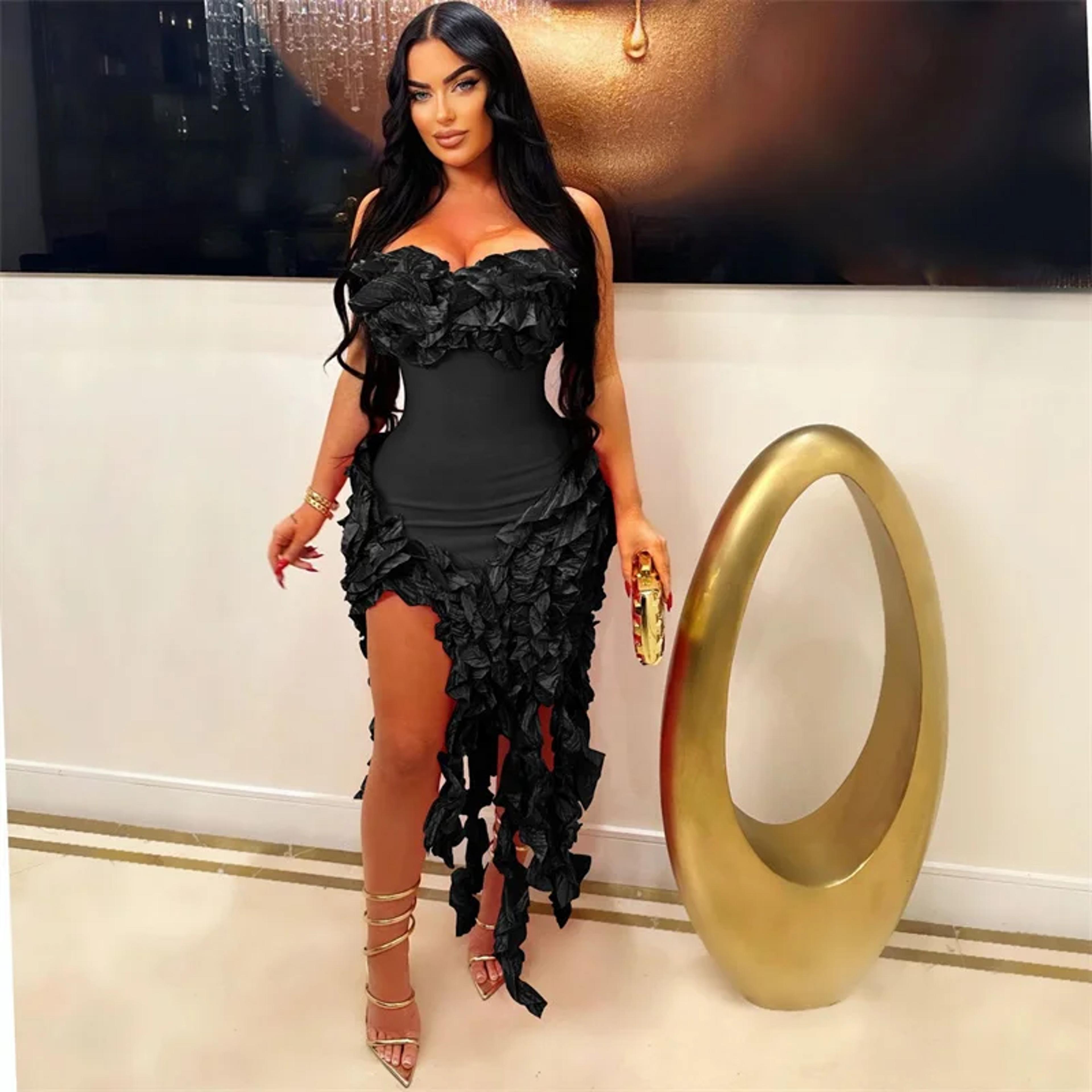 strapless evening dress with ruffle tassel detail elegant formal gown for birthday & party