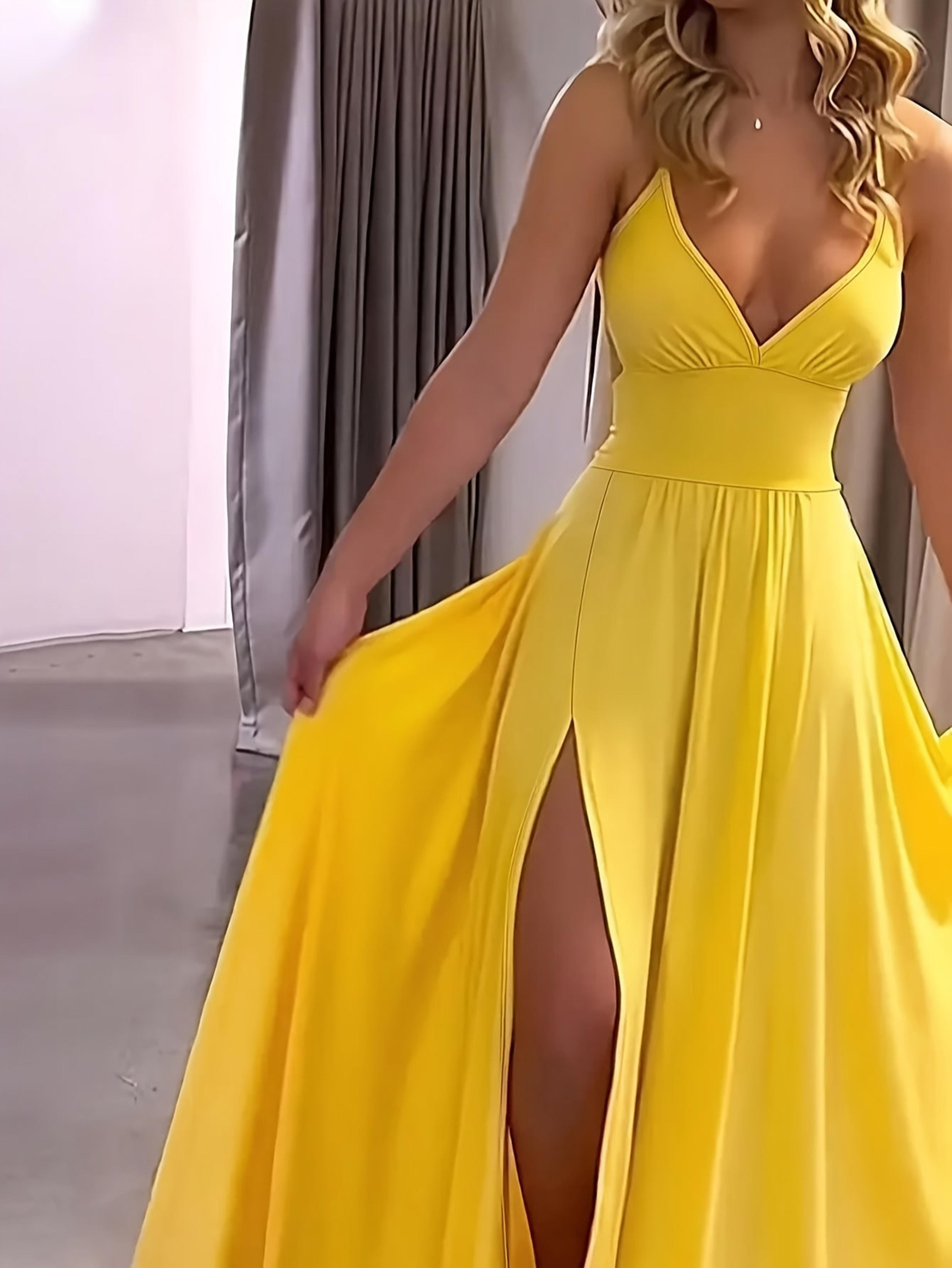 elegant backless camisole dress with slit lace-up back, sleeveless v neck party dress for women