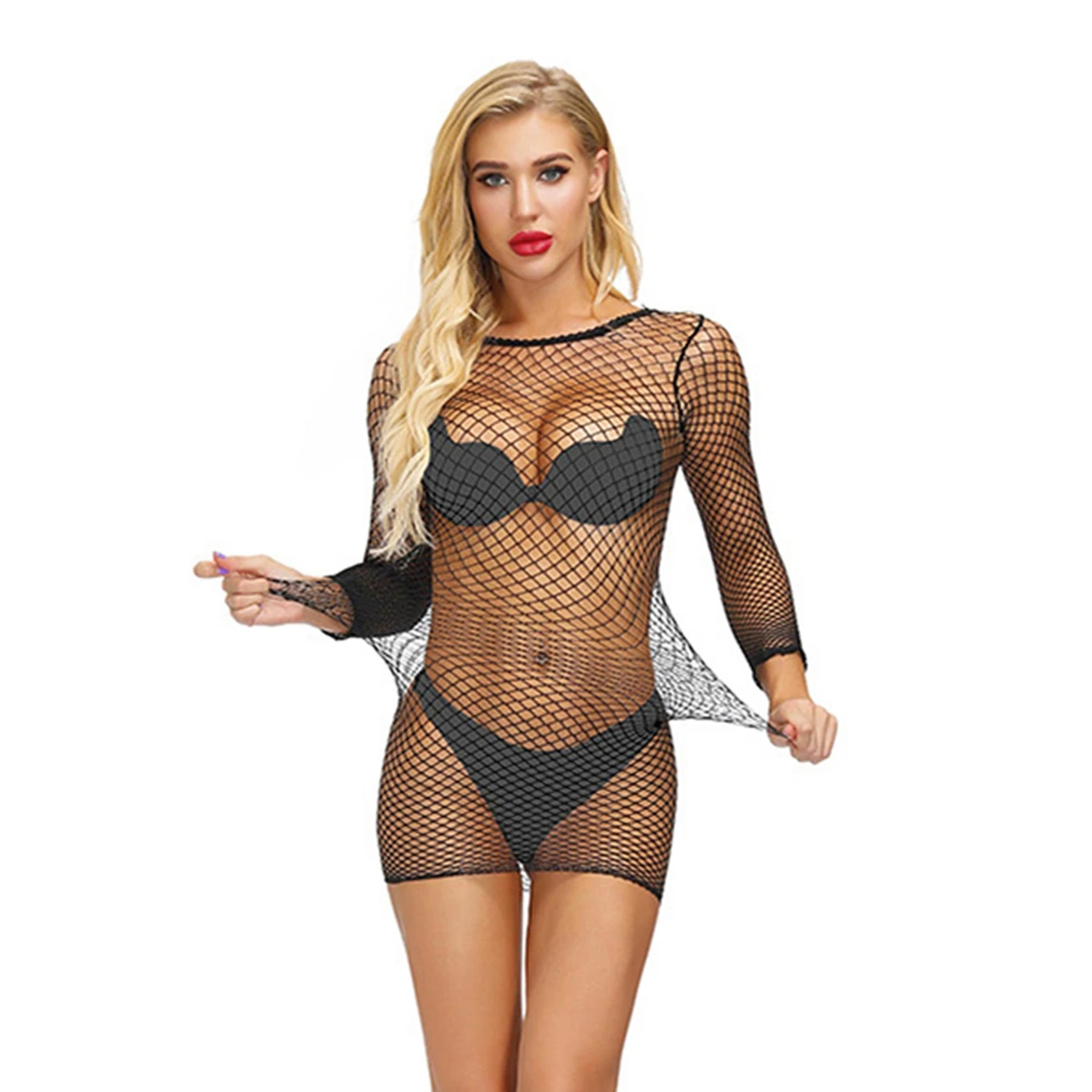 midnight allure fishnet dress mesh mini clubwear beach cover up