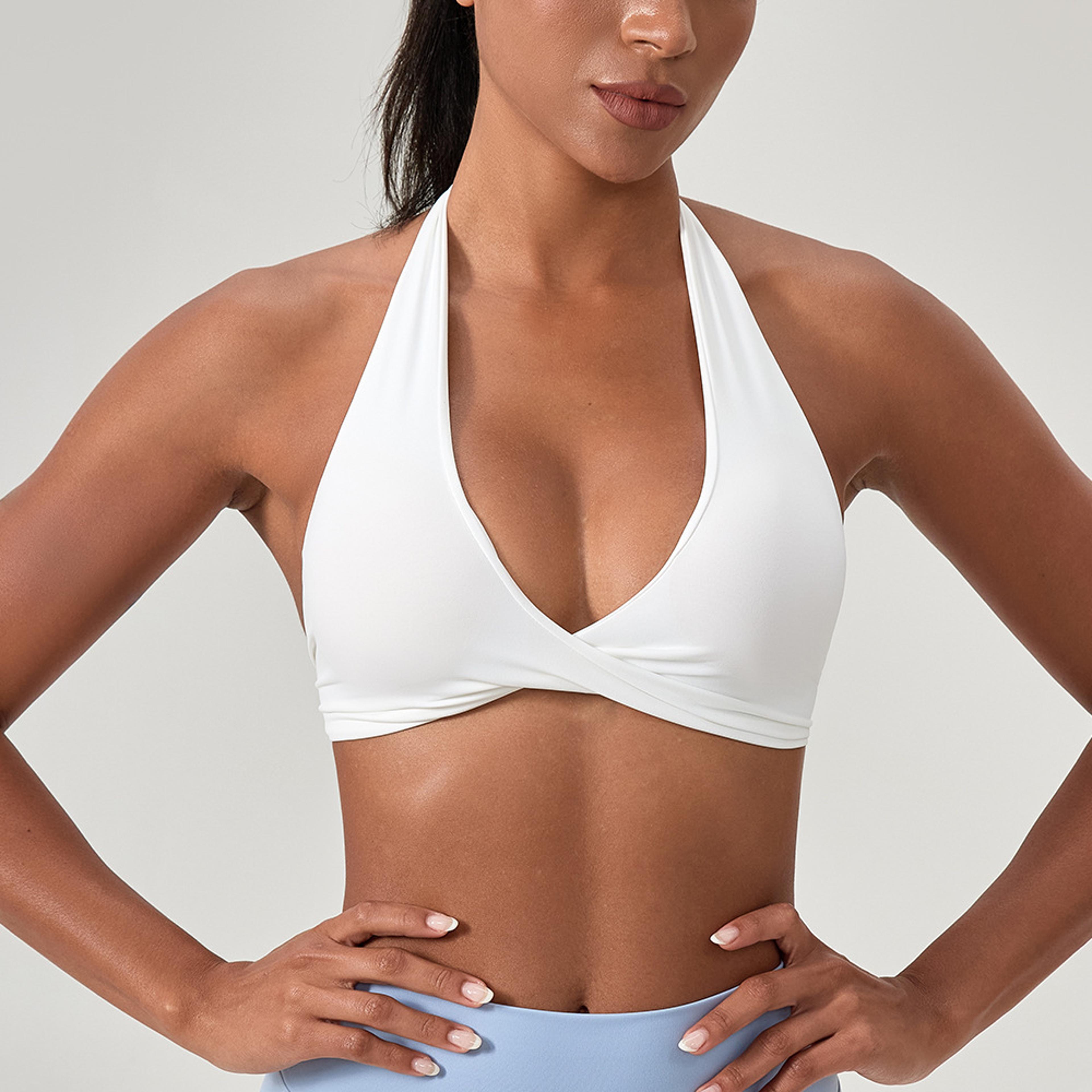 women's yoga sports bra with open back crisscross design quick dry padded workout bra