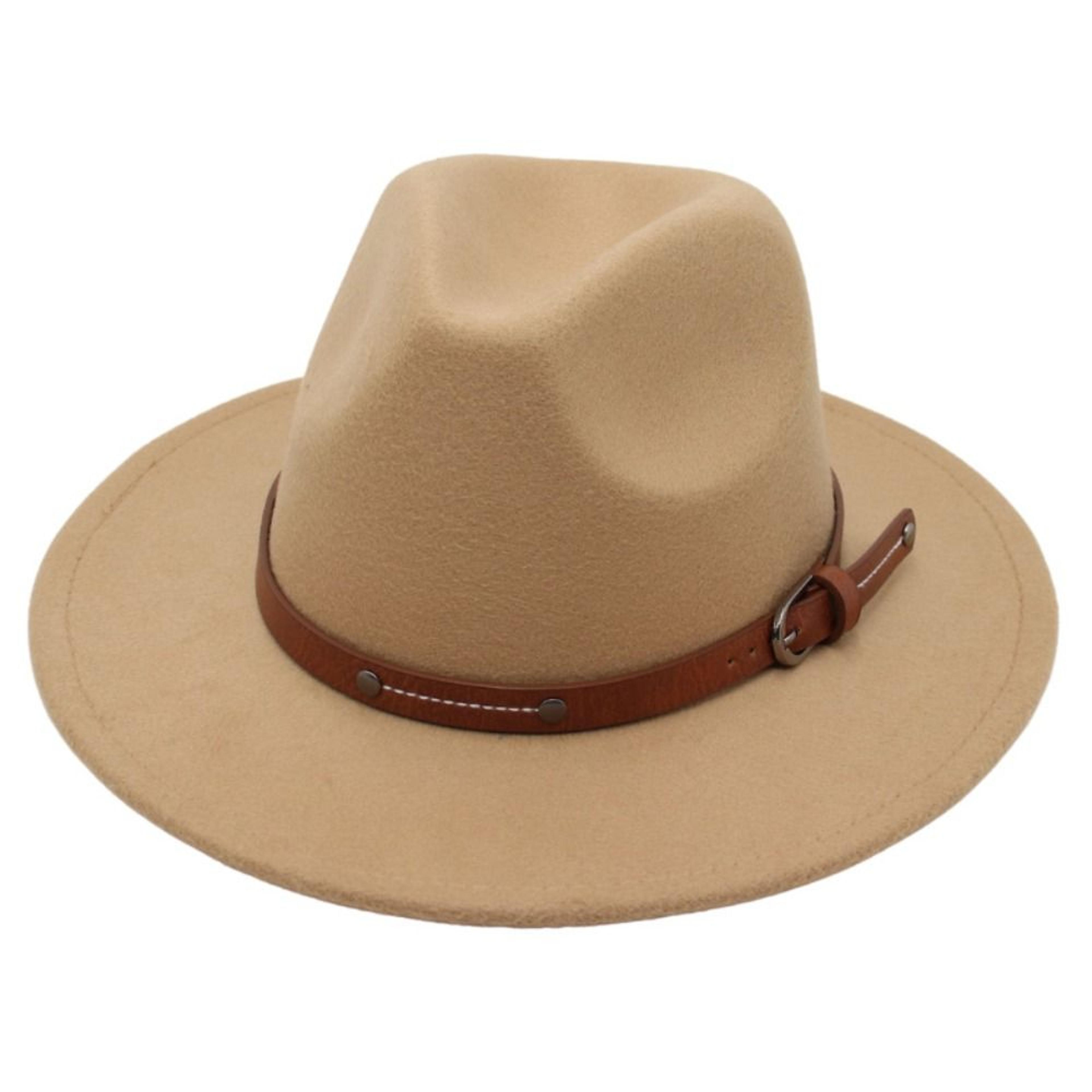 classic felt fedora hat with belt buckle vintage wide brim fedora for men & women