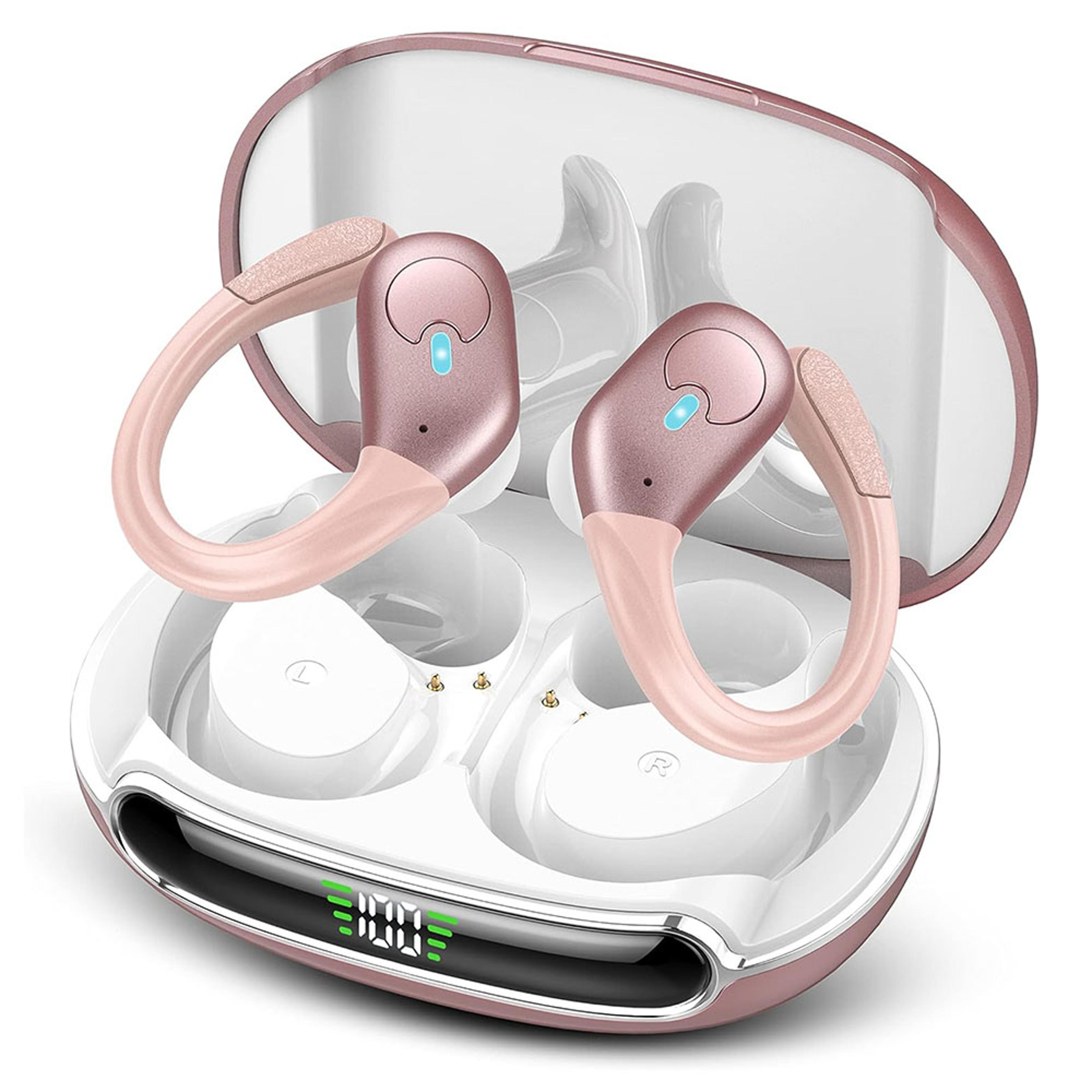 bluetooth headphones true wireless earbuds with enc mic, led display & playtime