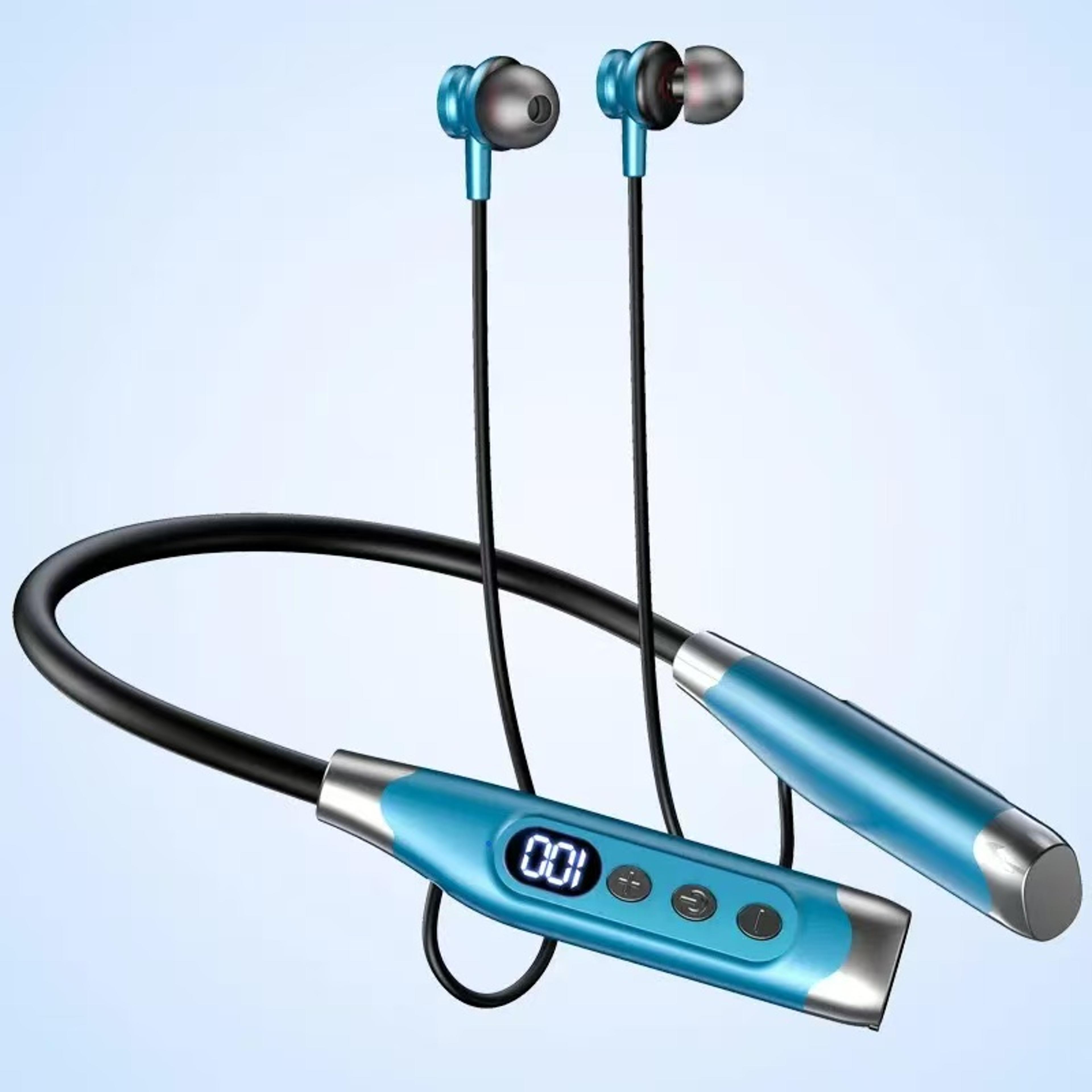 bluetooth neckband headphones with led display & magnetic wireless earbuds