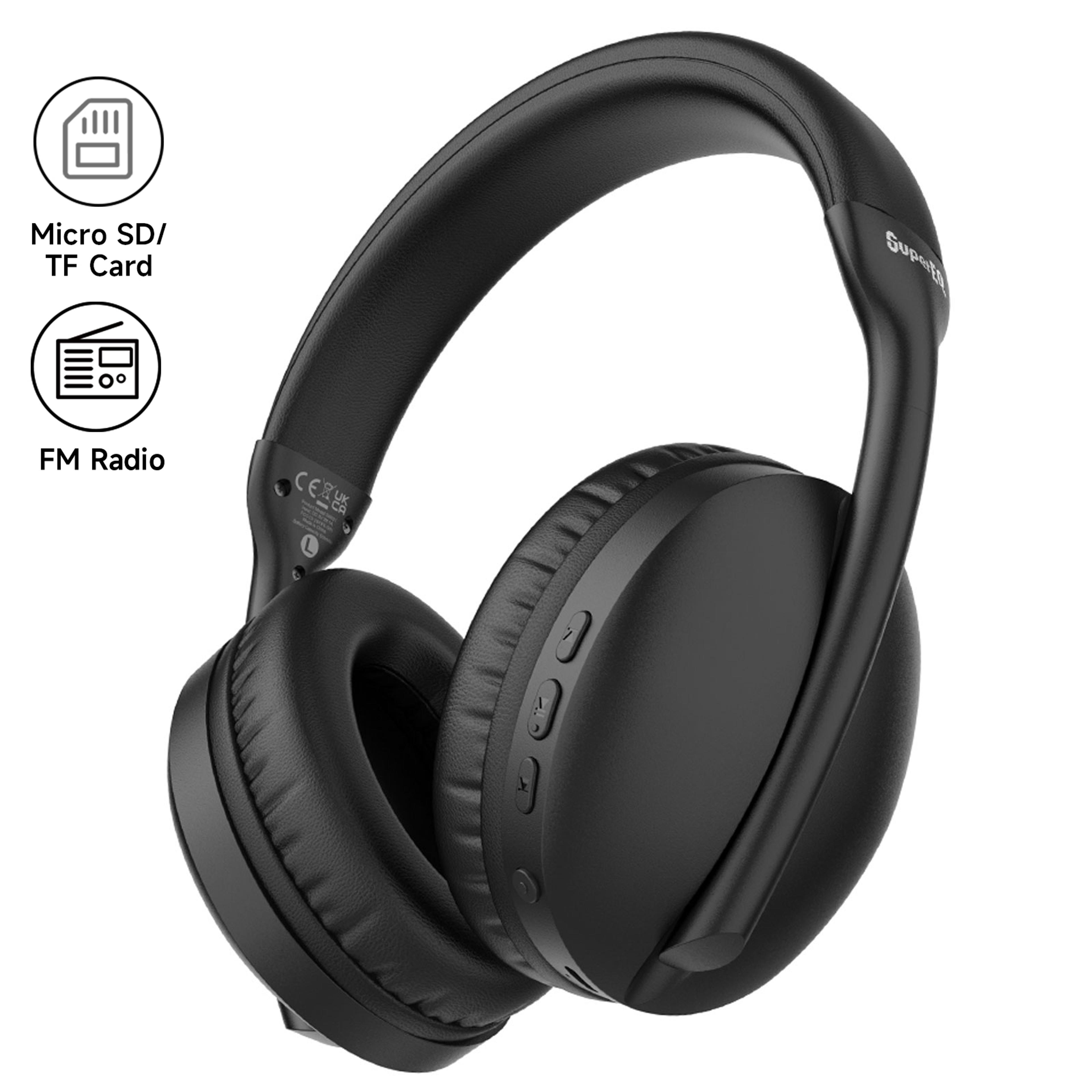 bluetooth headphones wireless over ear headphones with hifi stereo, tf card & fm radio