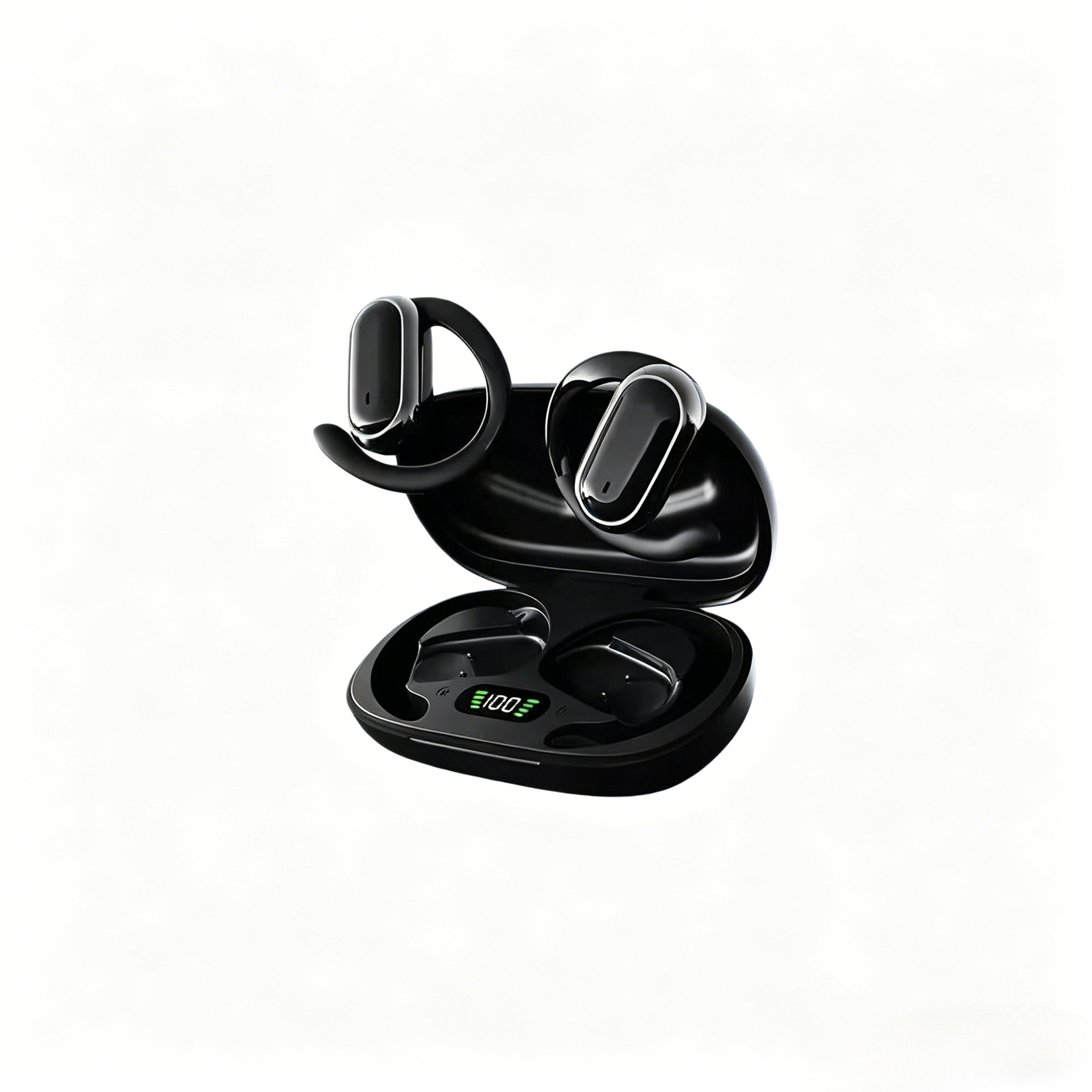 open ear bluetooth earbuds with led display charging case & secure earhook headphones