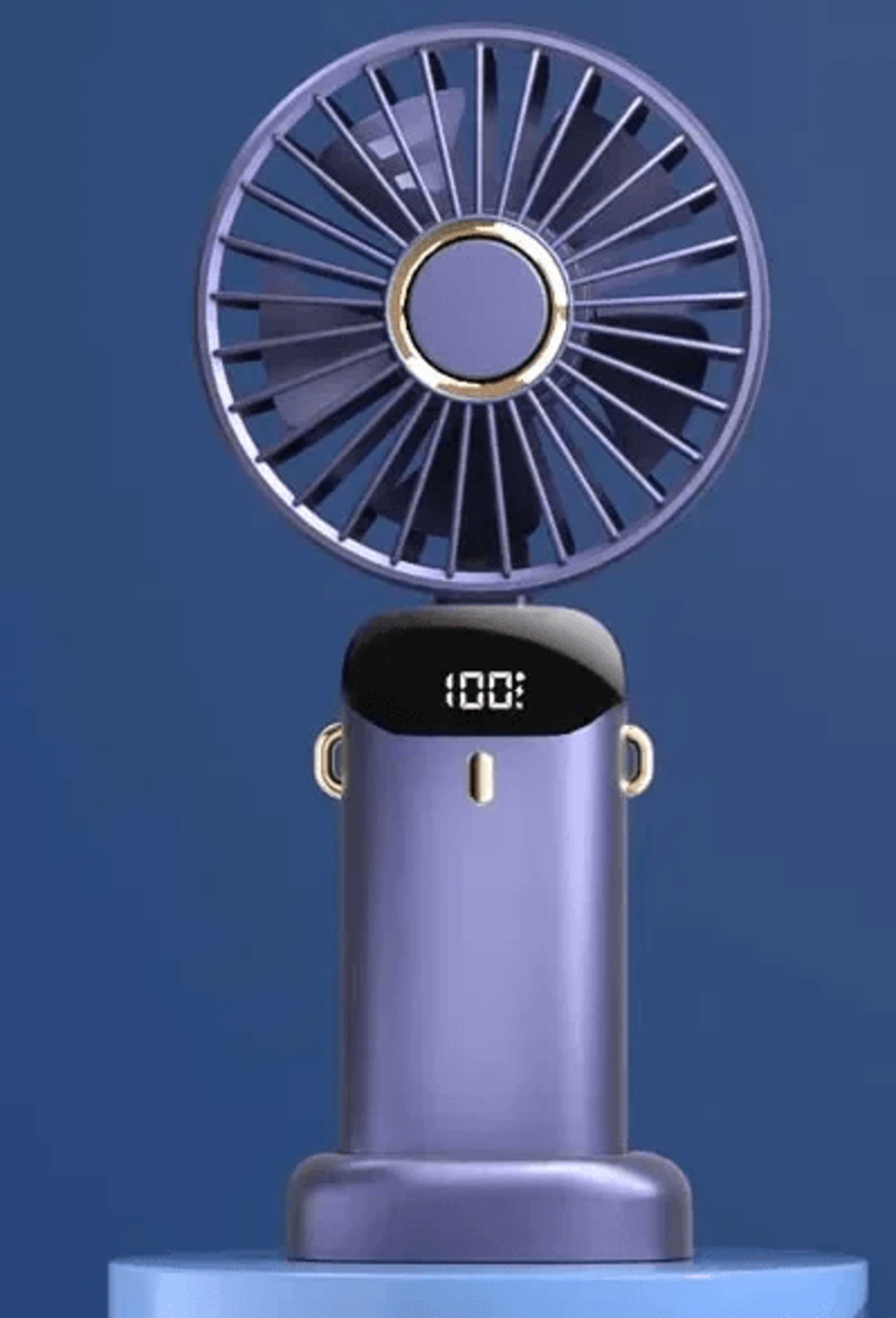 portable handheld fan with phone stand, display screen & speed usb rechargeable neck fan