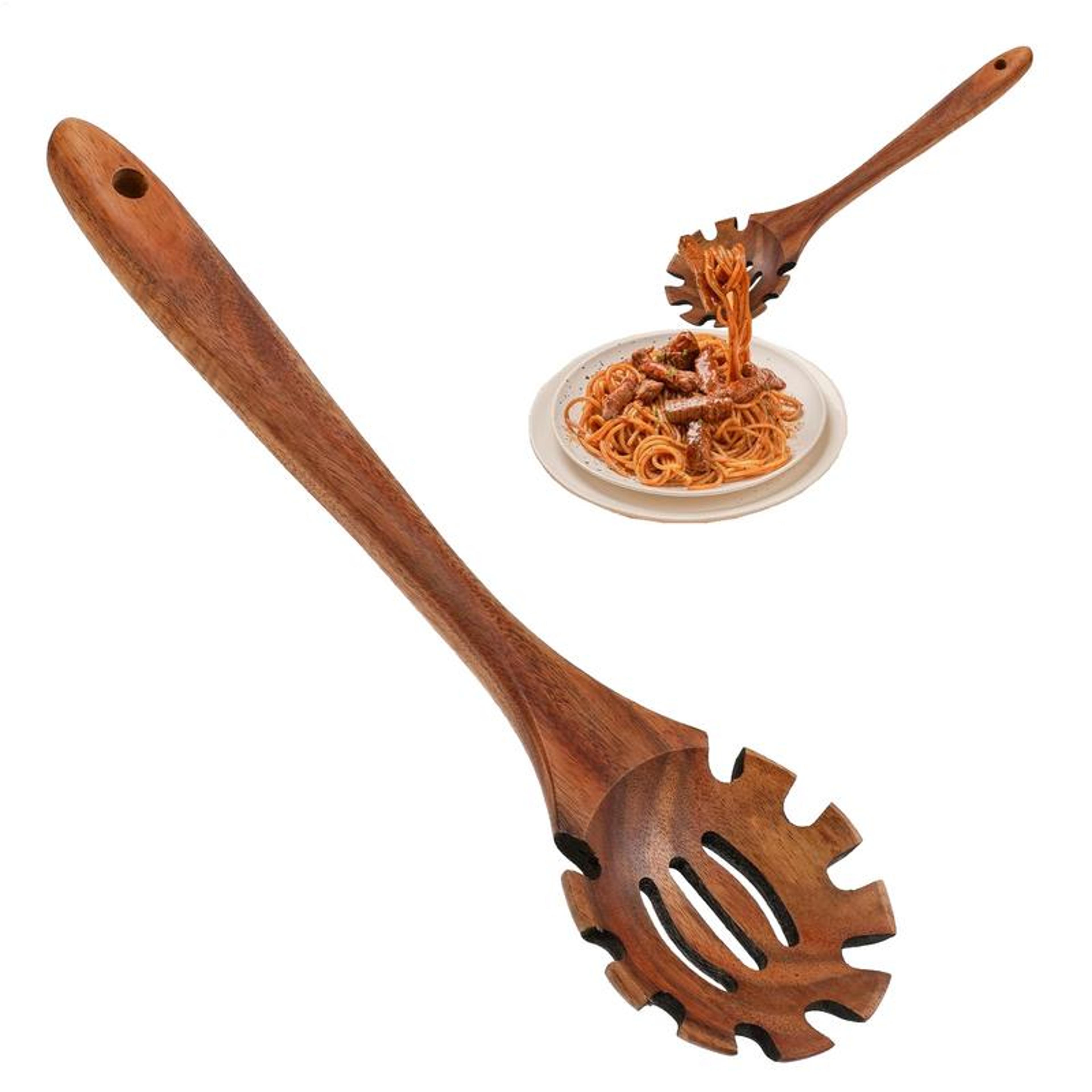 wood pasta spoon long handle wooden cooking spoon for noodles, soup & pasta serving