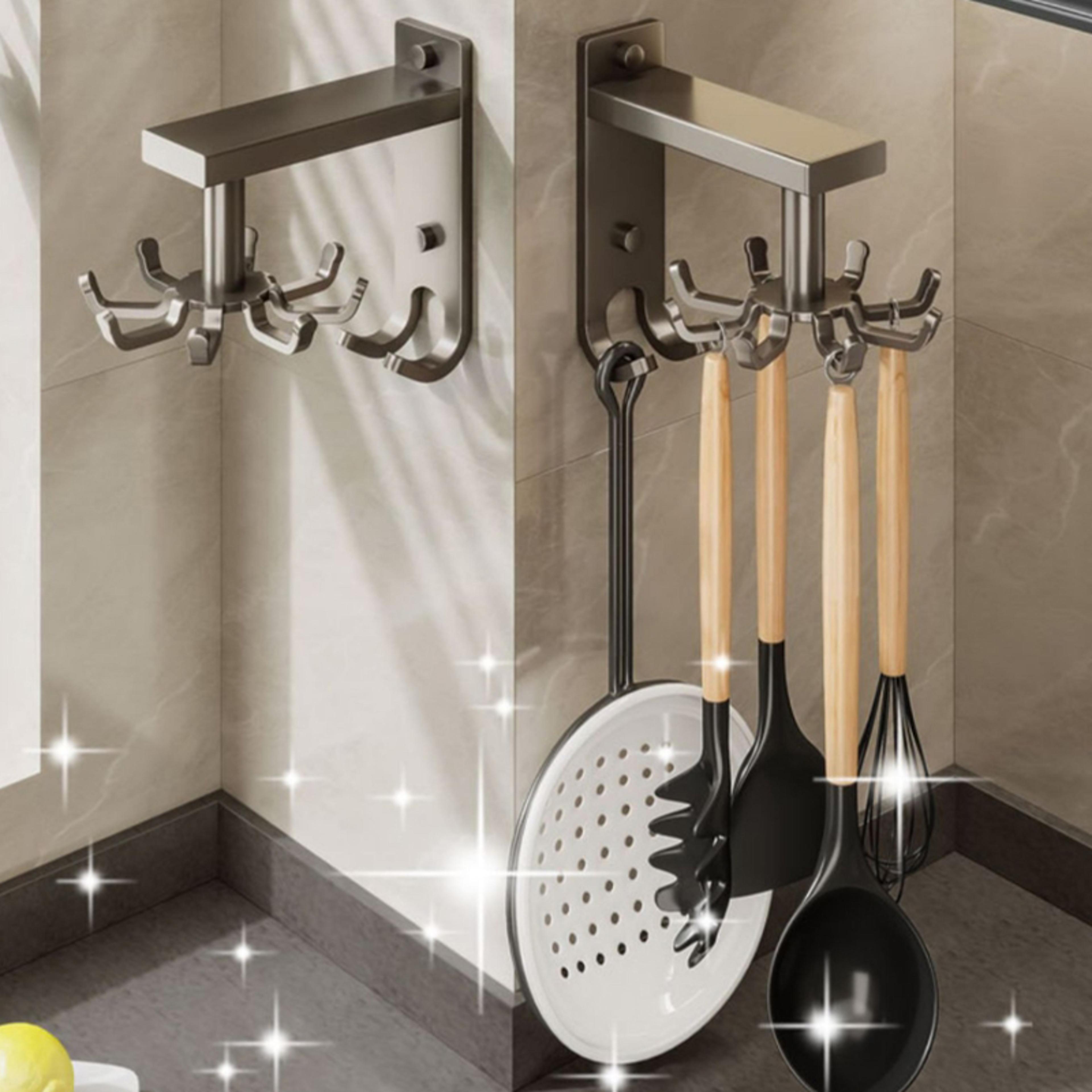 rotating kitchen utensil holder wall mounted kitchen organizer with aluminum hooks