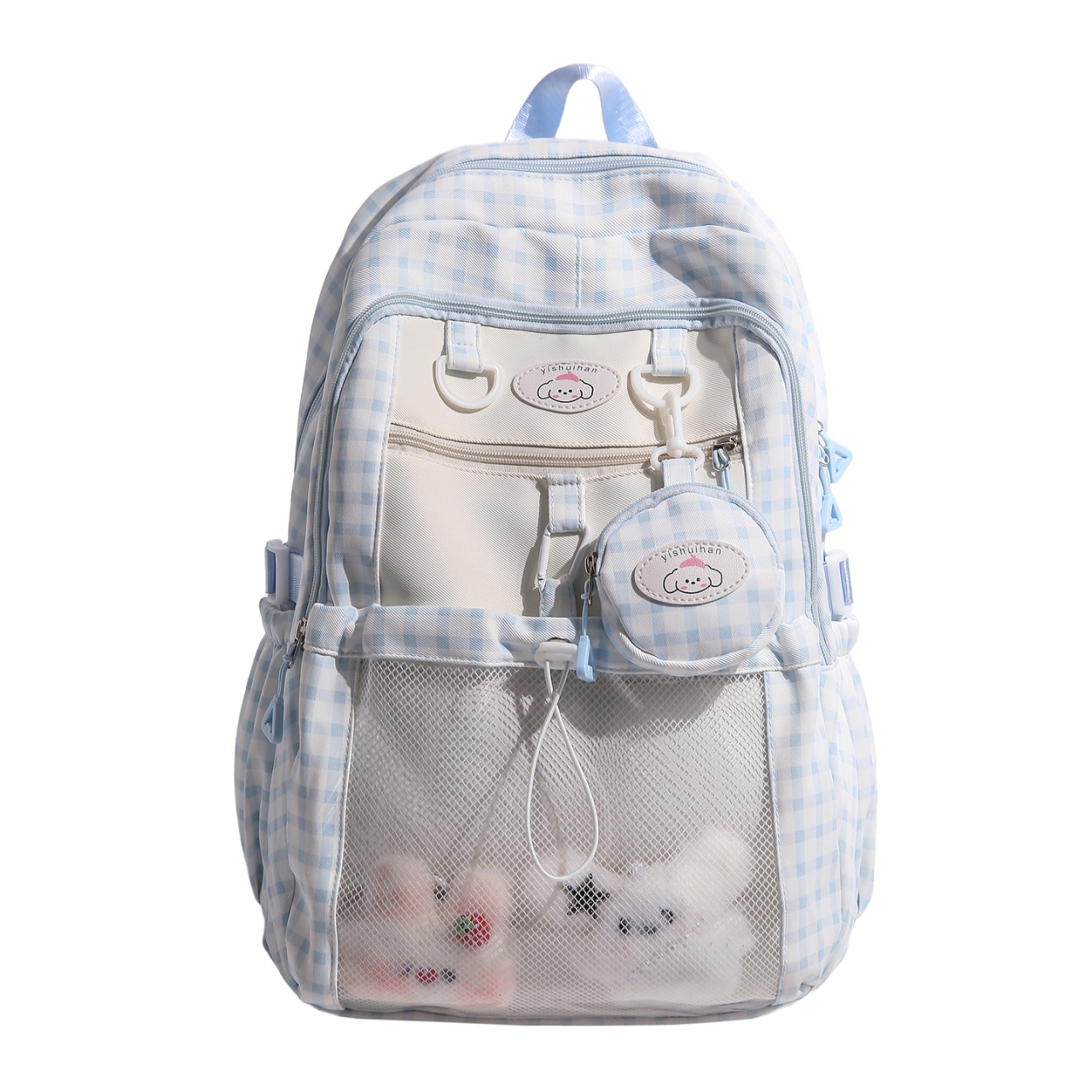 back to school backpack checkered transparent mesh backpack cute kawaii school bag for girls & teens