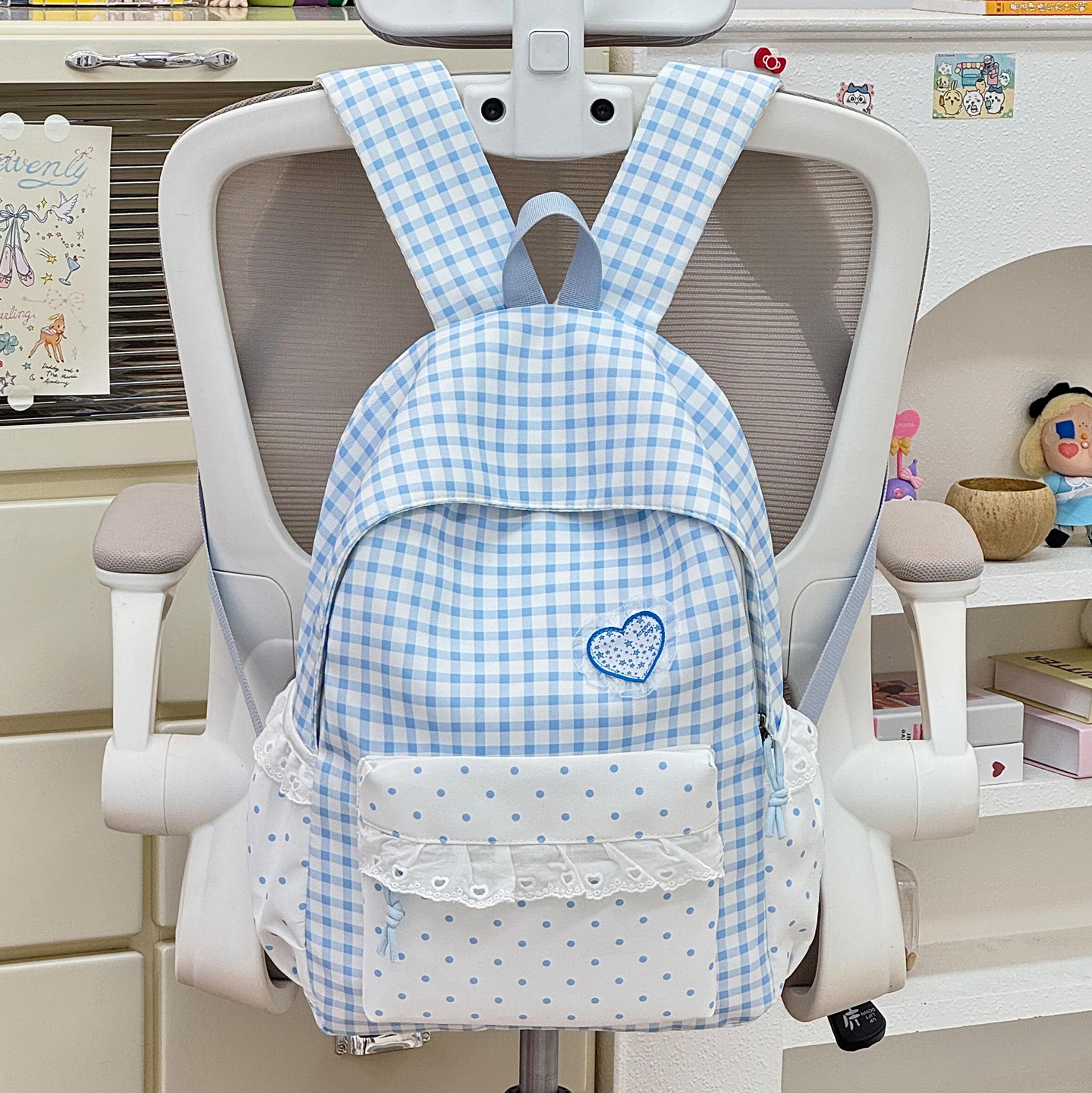 cute plaid back to school backpack for teen girls casual travel daypack