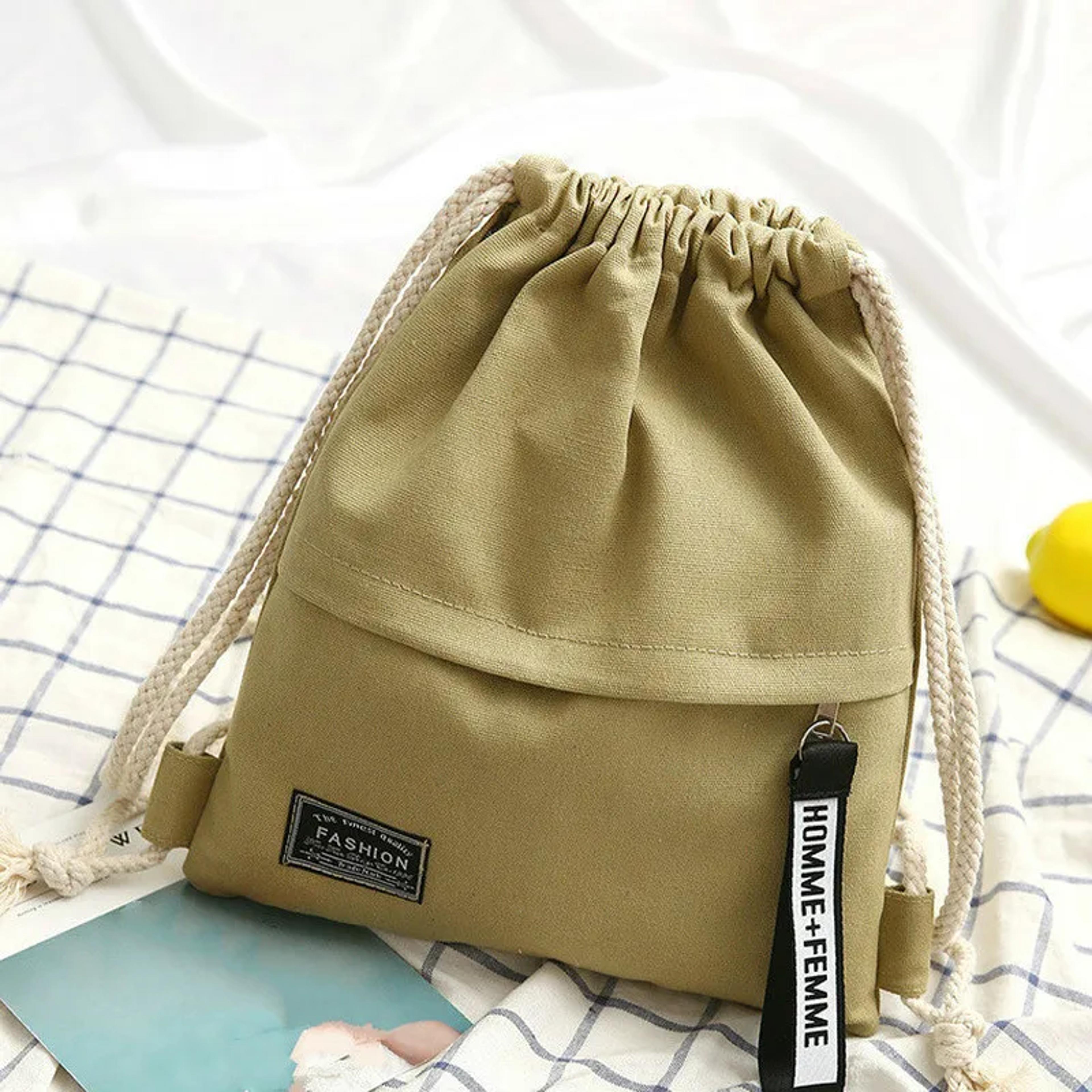 canvas drawstring backpack with front pocket, back to school backpack, casual travel backpack for men & women
