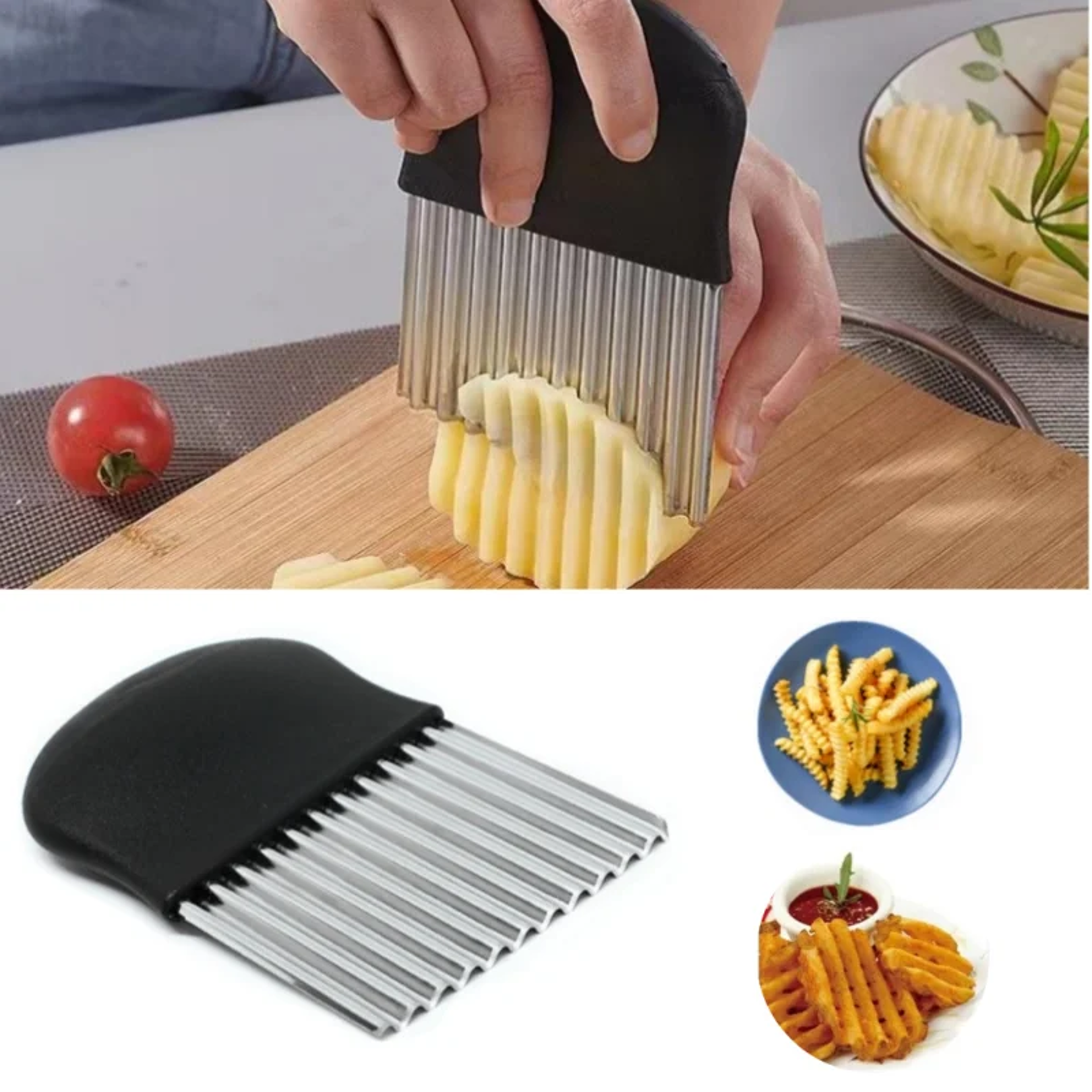 premium crinkle cutter stainless steel potato slicer & wavy french fry cutter