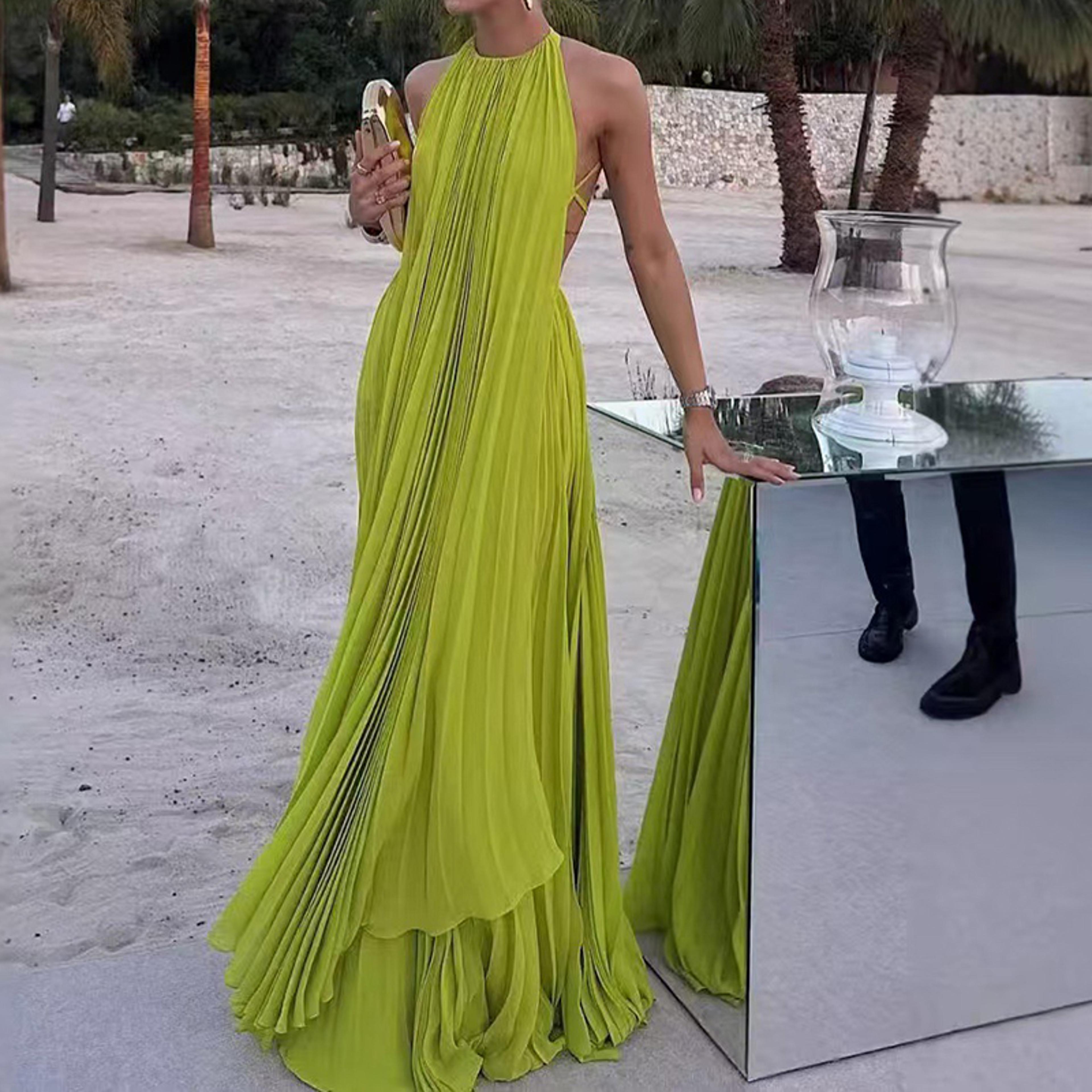 elegant women's skirt set backless pleated maxi outfit for summer vacation