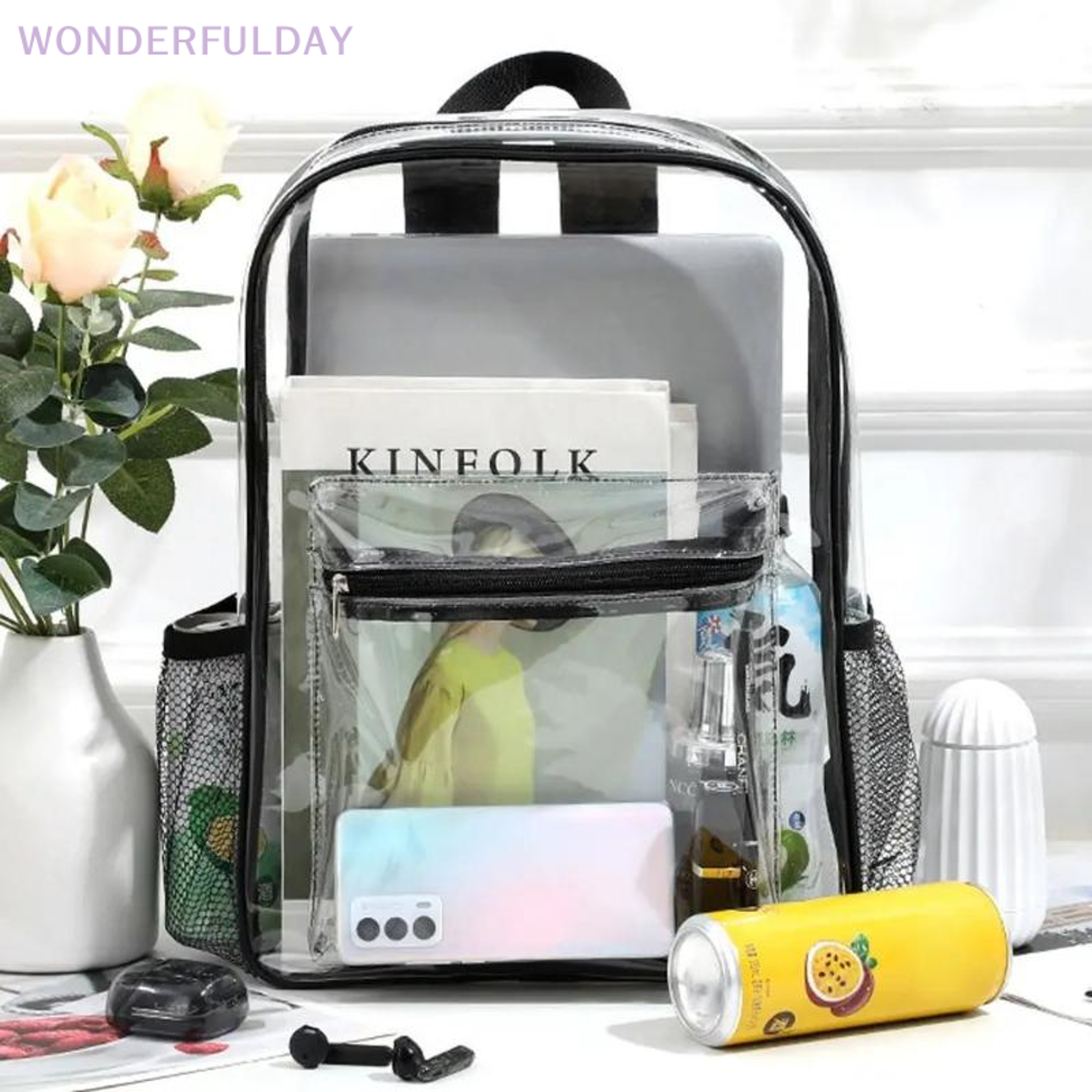 clear waterproof travel backpack large capacity transparent backpack for sports, stadium & daily use