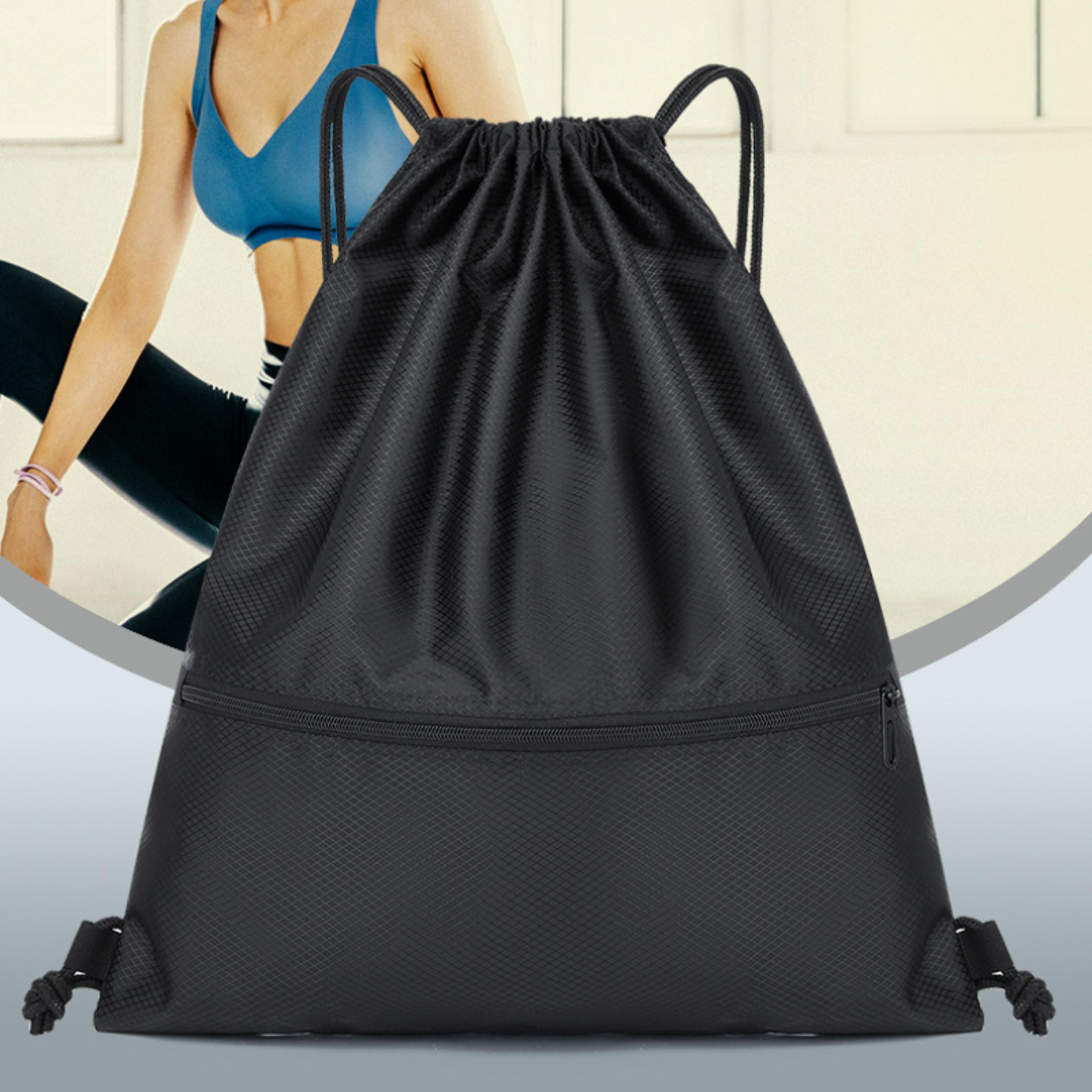drawstring backpack with zipper pocket for gym, travel & everyday use