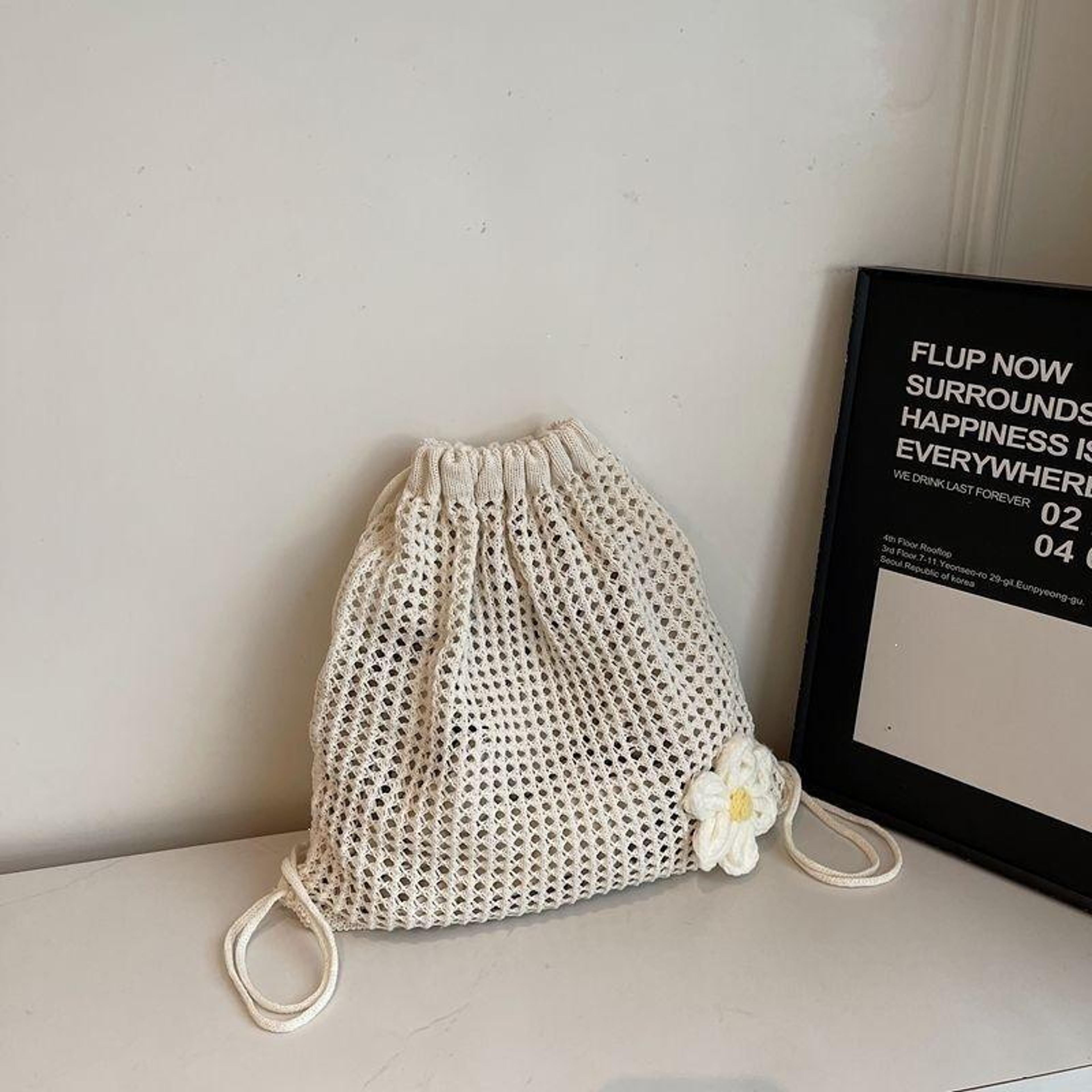 boho crochet backpack large capacity woven shoulder tote for beach, travel & everyday shopping