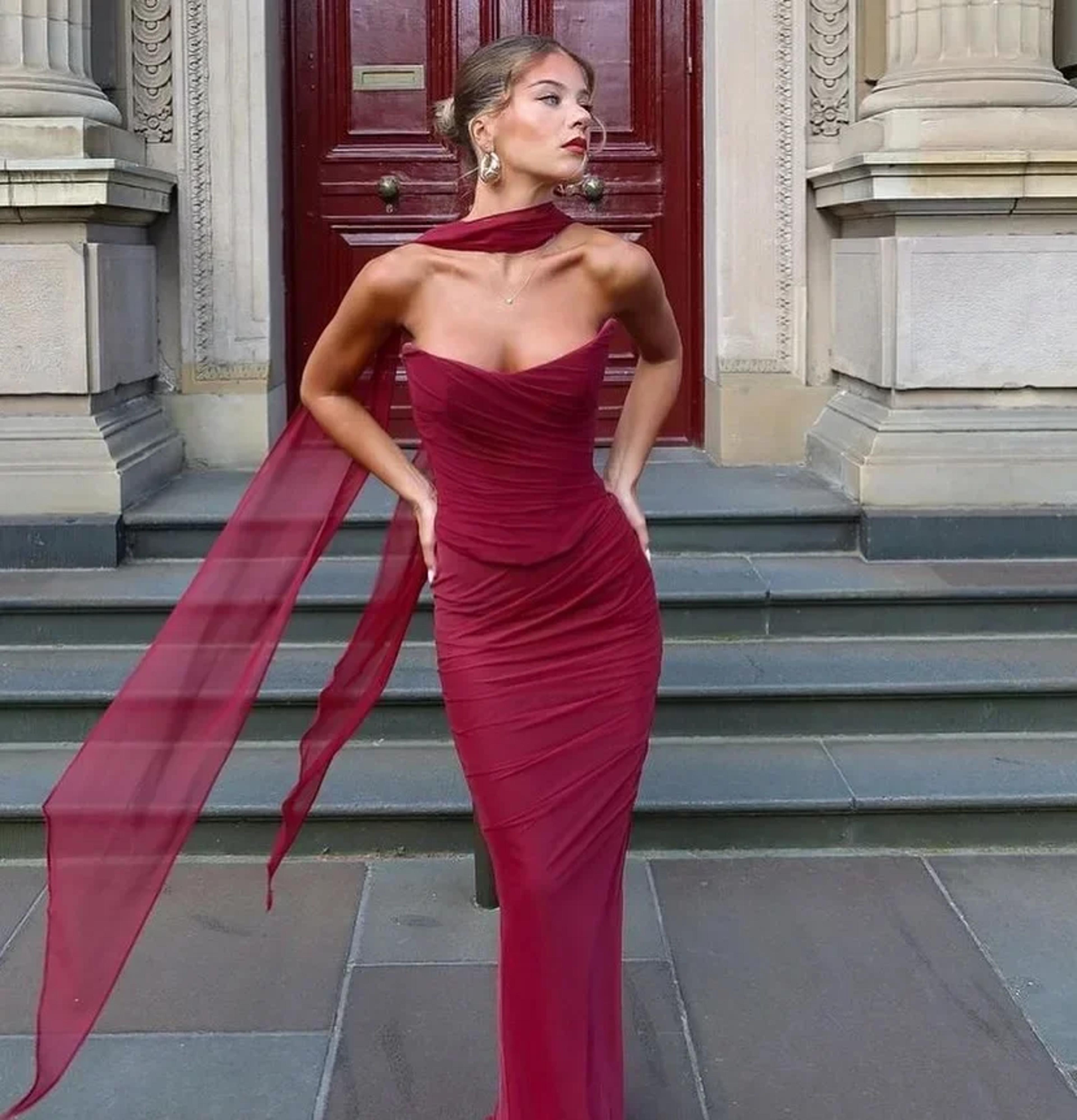 elegant wedding guest dress strapless maxi skirt & bodycon
