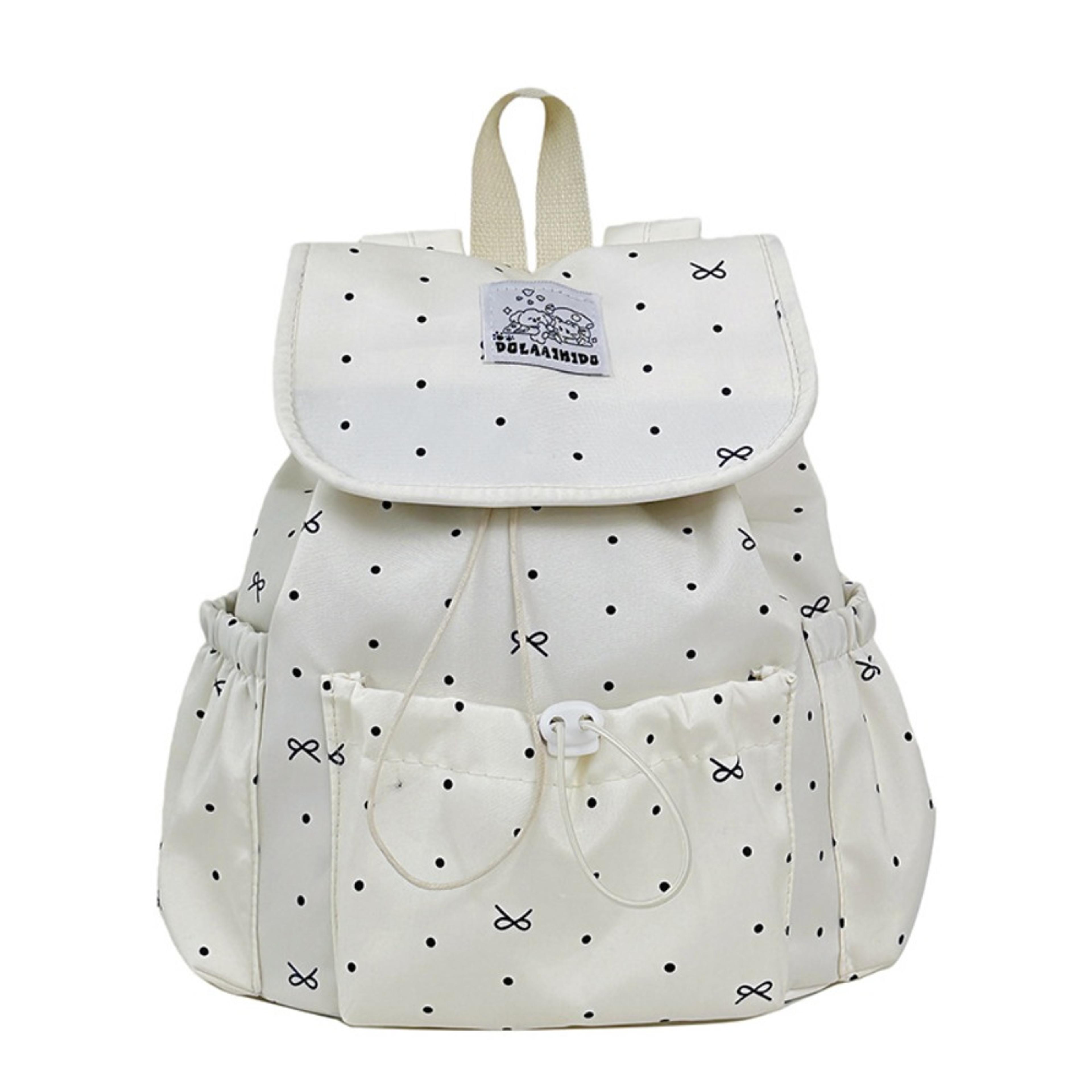 women's backpack large capacity drawstring backpack with polka dot design preppy school travel bag