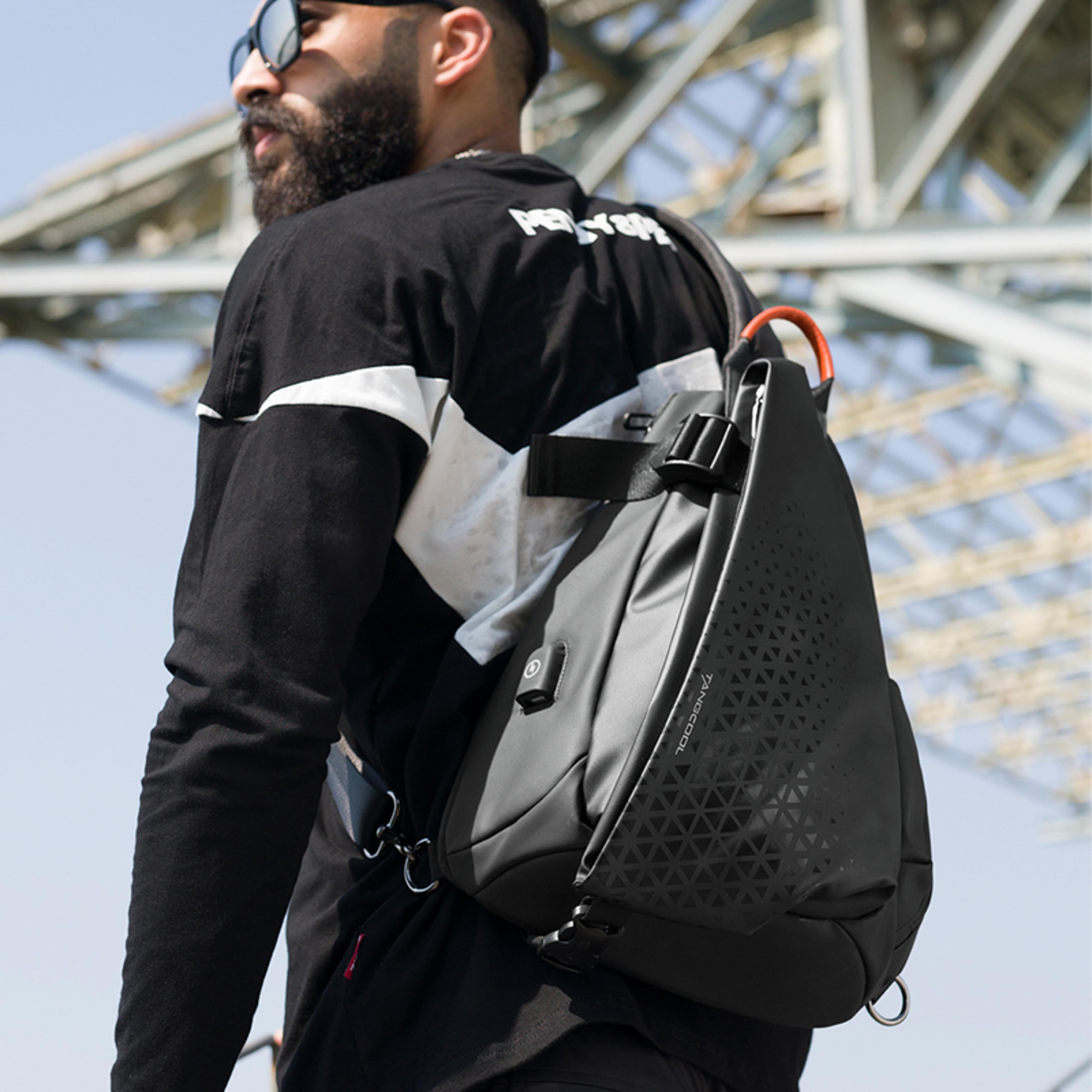 waterproof bike chest bag with usb charging, back to school backpack, crossbody sling travel messenger bag