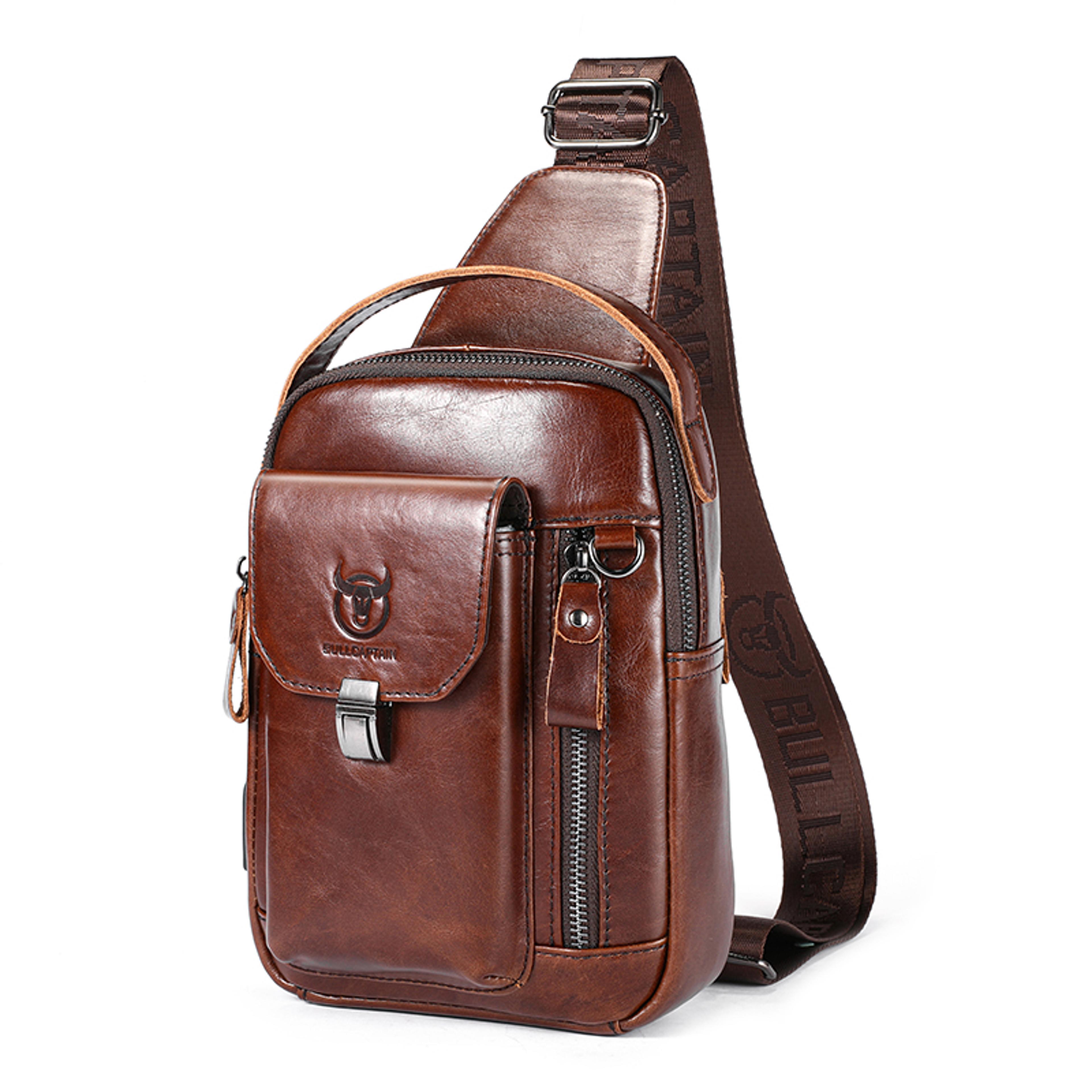 genuine leather chest bag for men back to school backpack anti theft crossbody leather phone sling