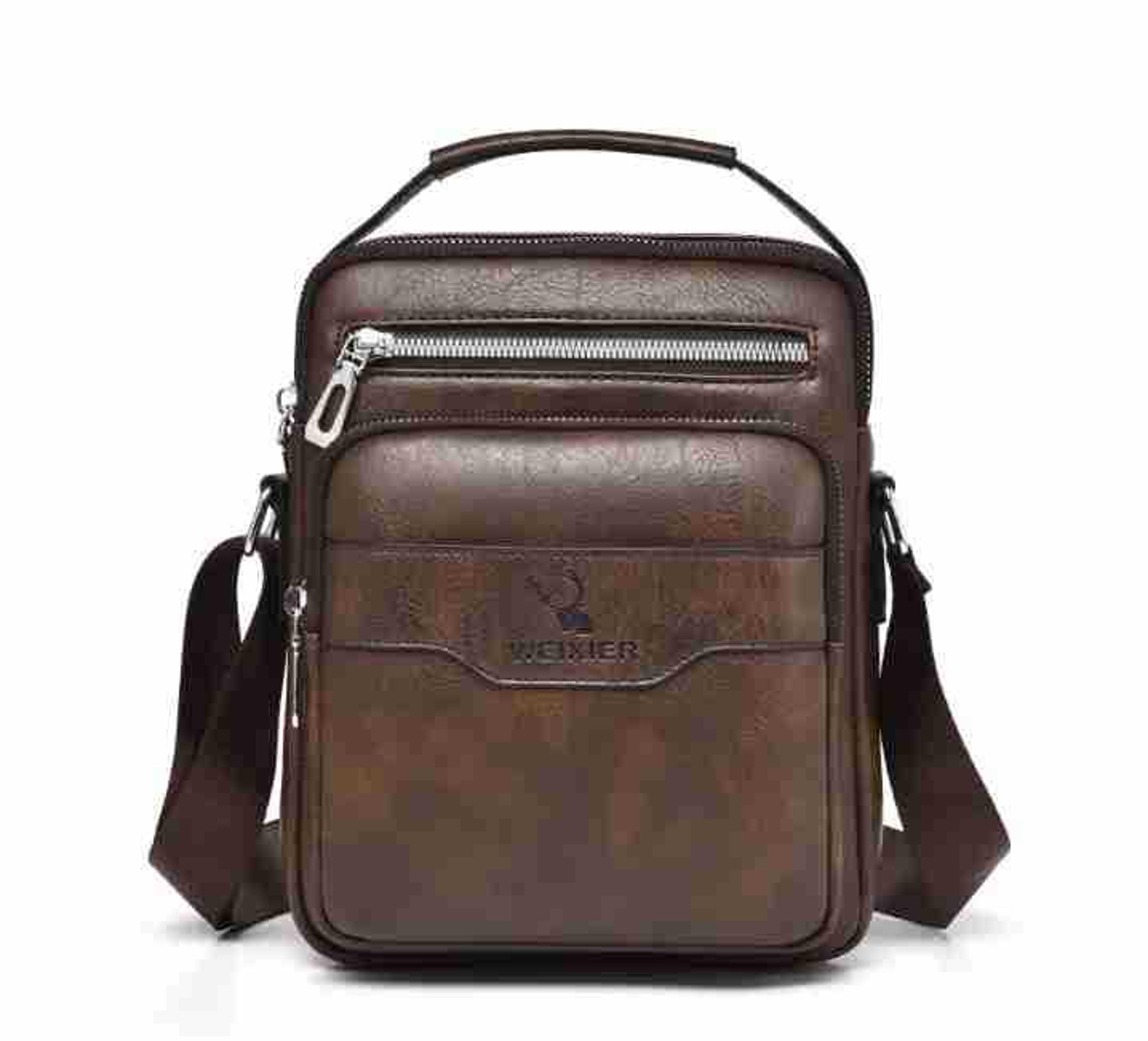 vintage brown pu men crossbody bag, adjustable strap messenger purse with multi zipper pockets
