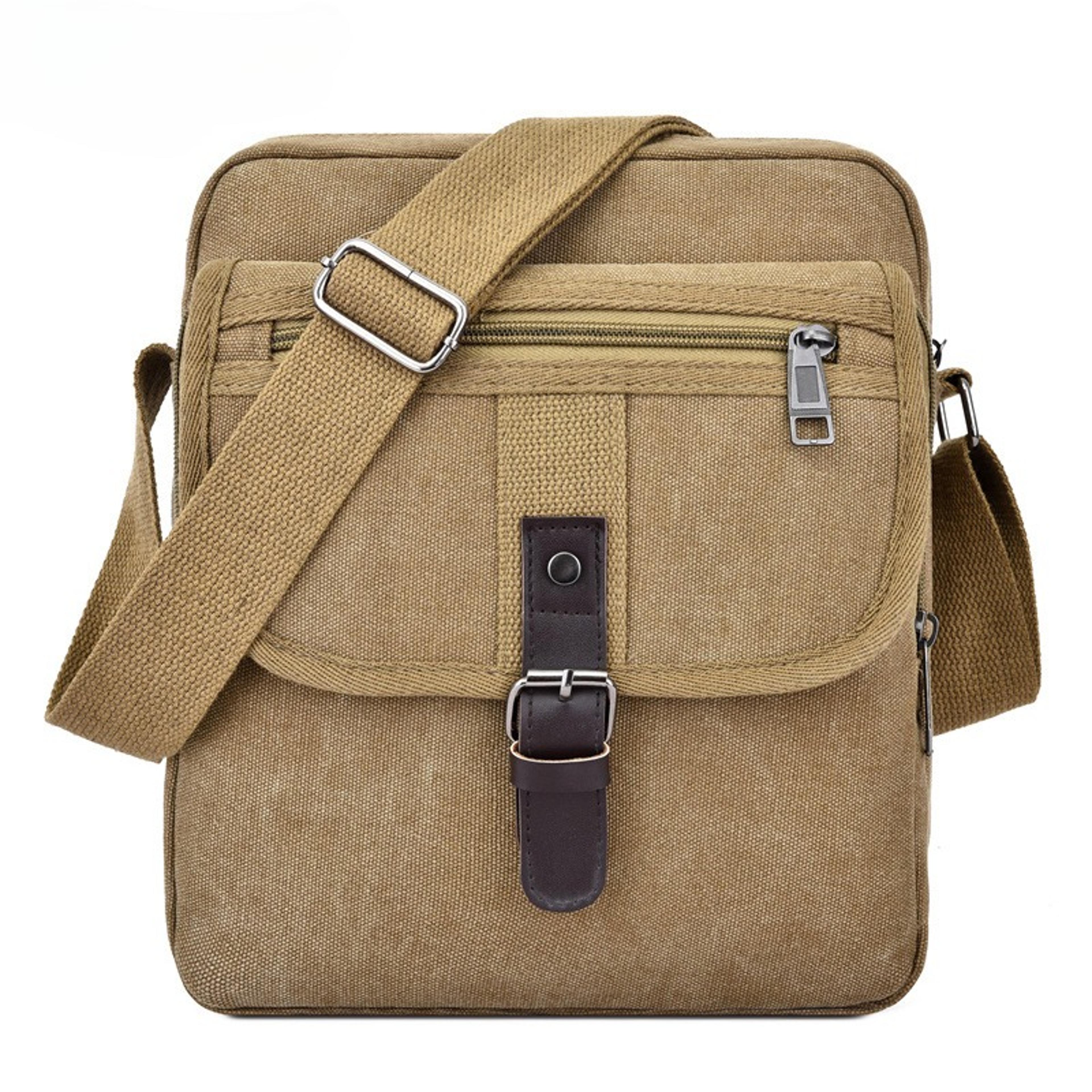 men canvas shoulder bag vintage crossbody messenger bag multi pocket sling bag for travel work