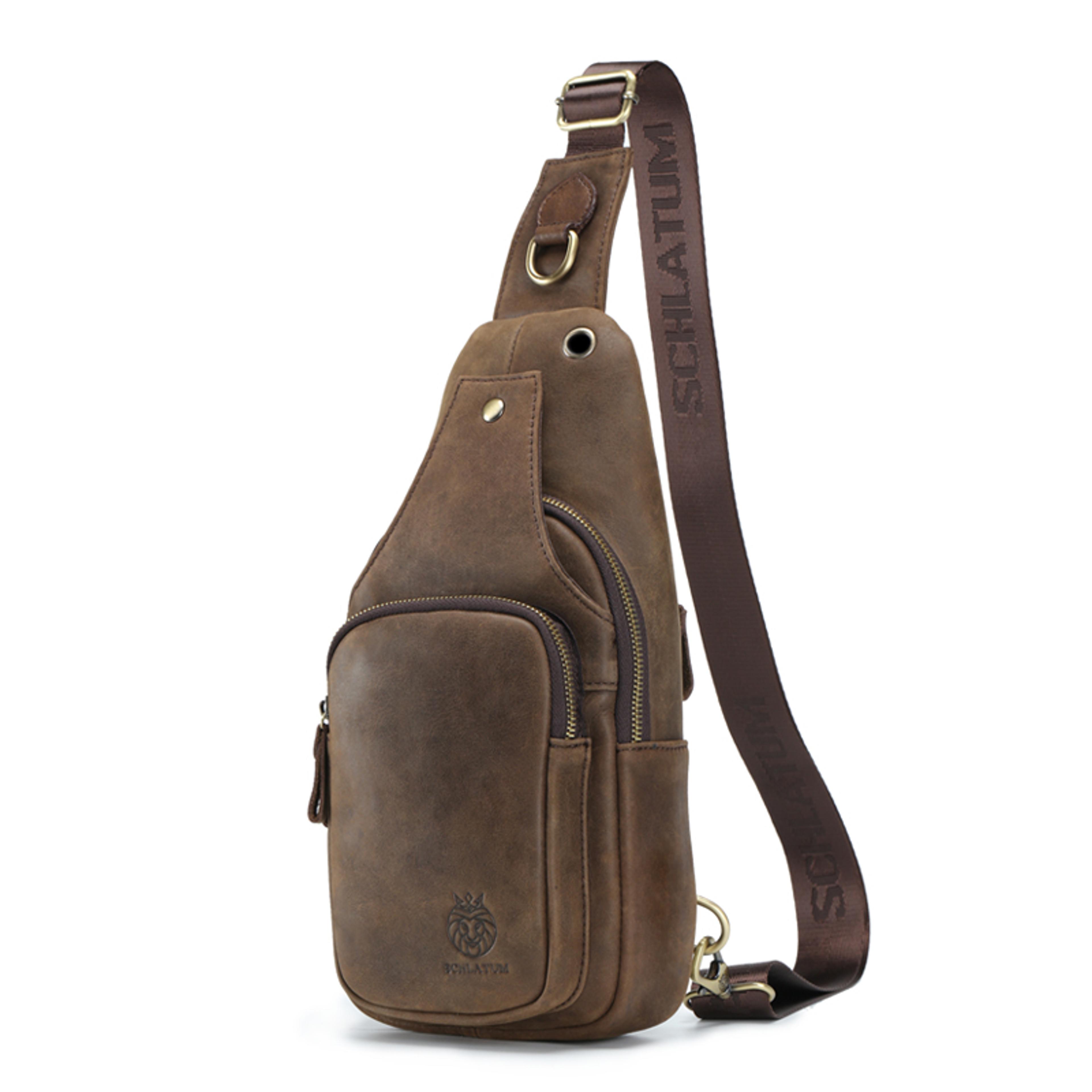 genuine leather chest bag men crossbody sling backpack travel shoulder bag