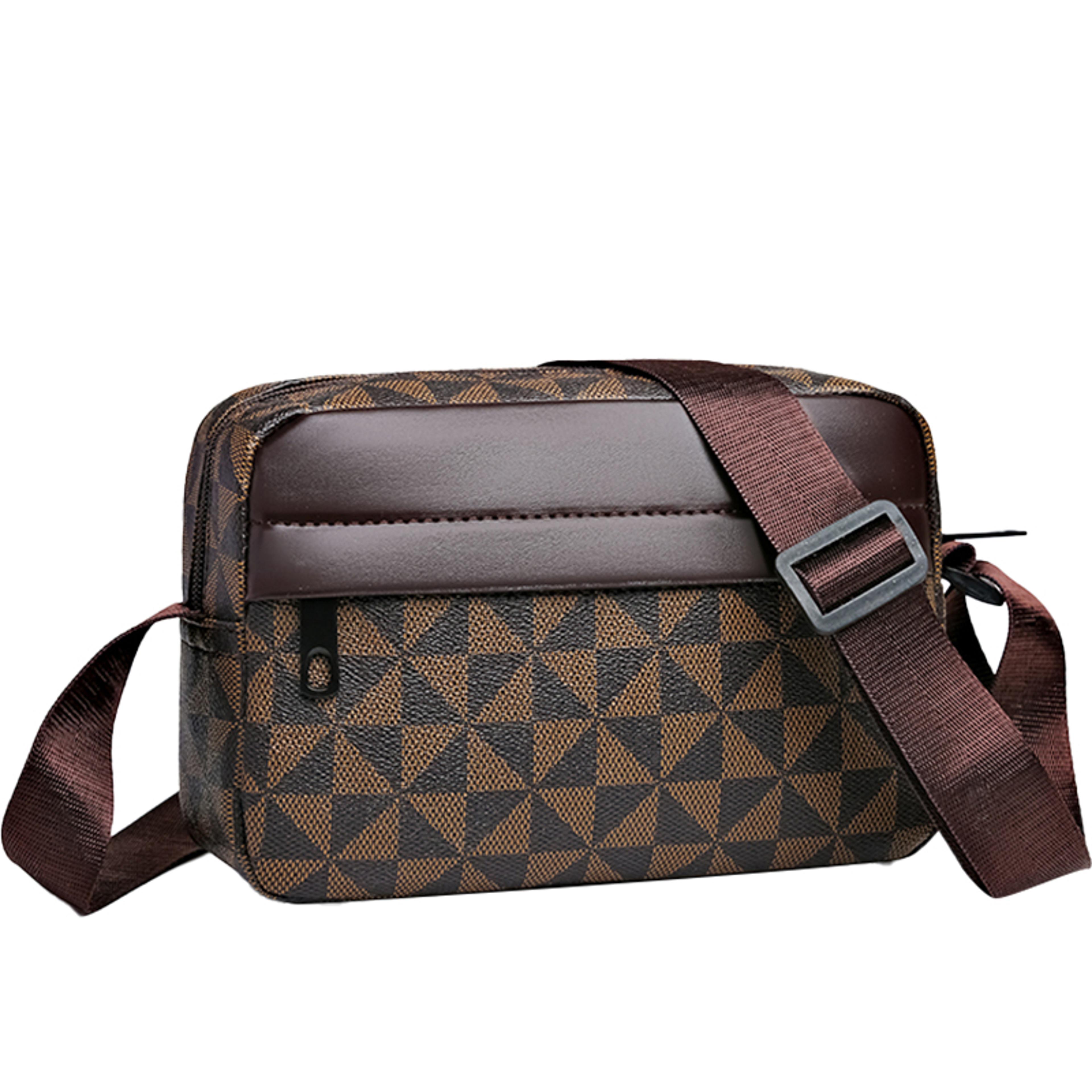 business pu leather men's messenger bag casual crossbody sling bag with wide strap