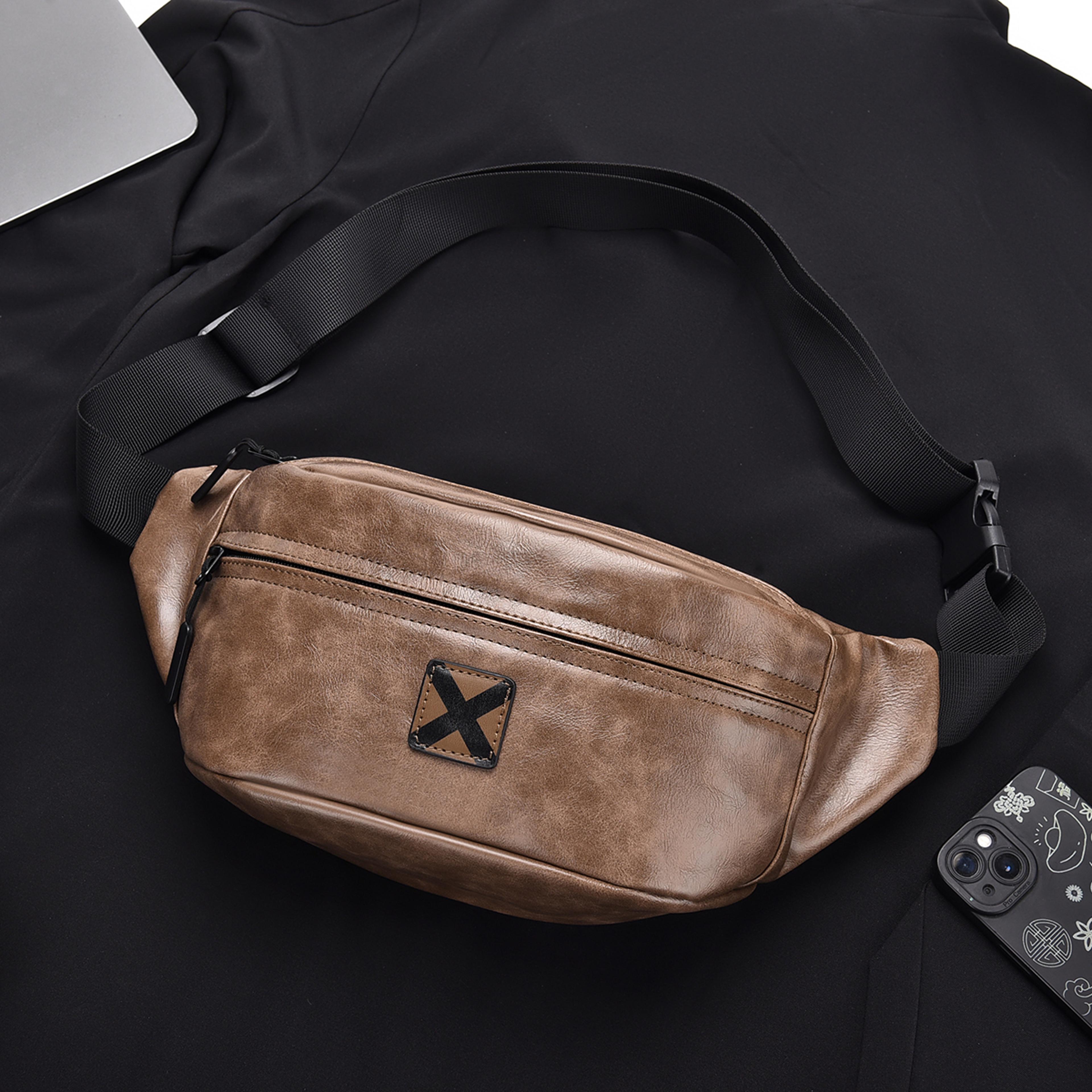 men's chest bag water resistant pu crossbody shoulder bag large capacity everyday sling pack