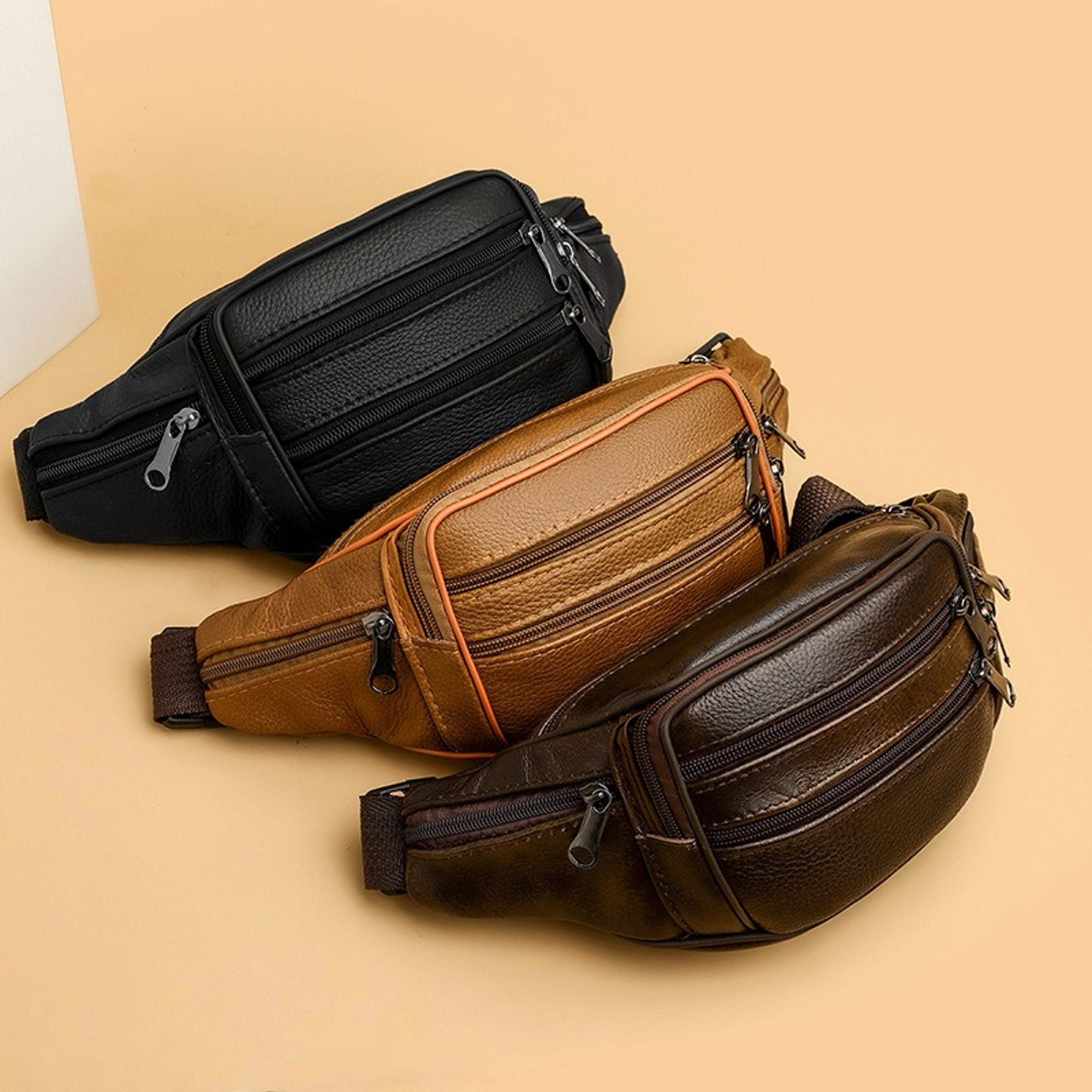 genuine leather chest bag for men, business crossbody shoulder bag with multi pocket design