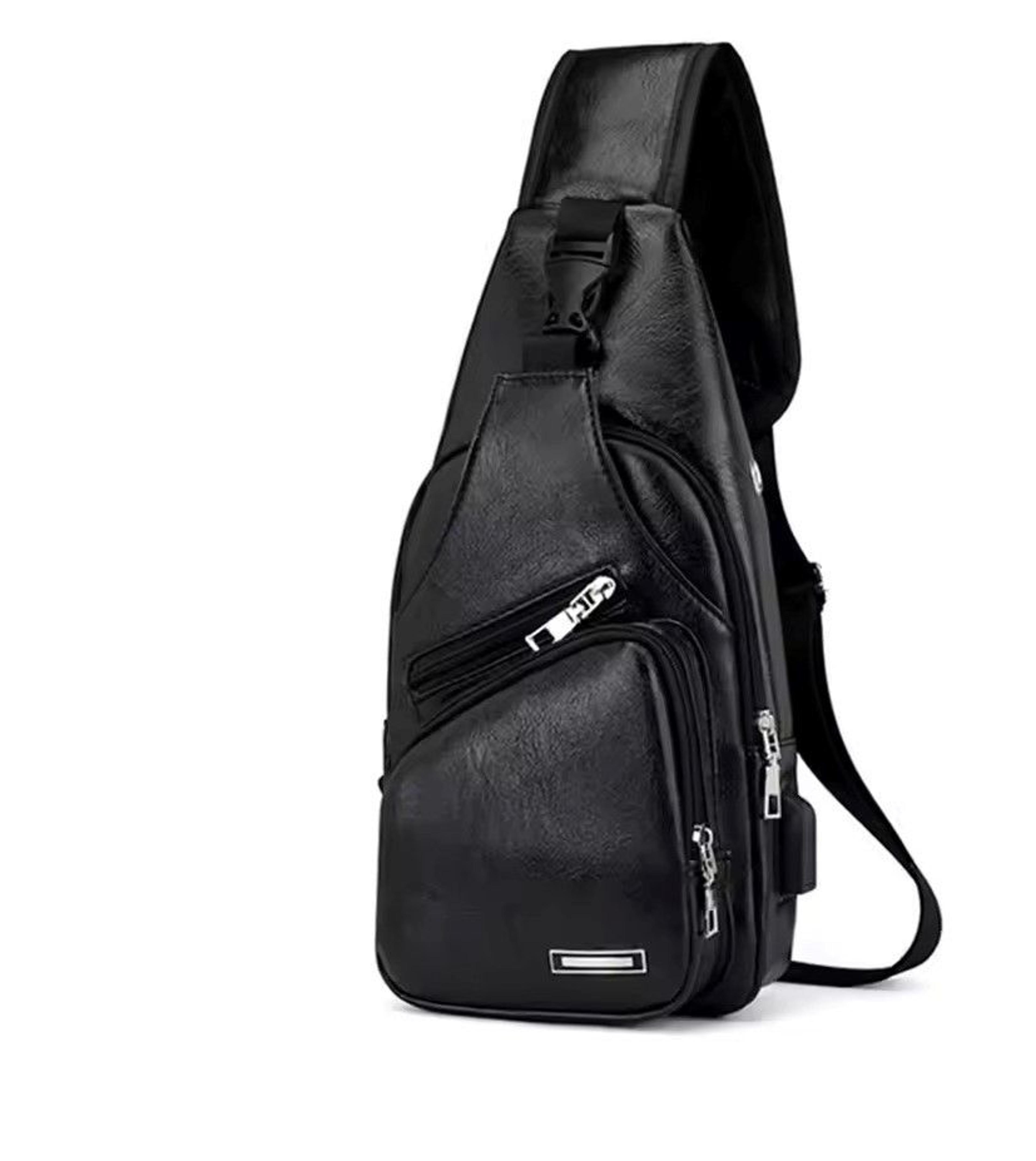 leather chest bag for men usb charging anti theft sling crossbody shoulder bag