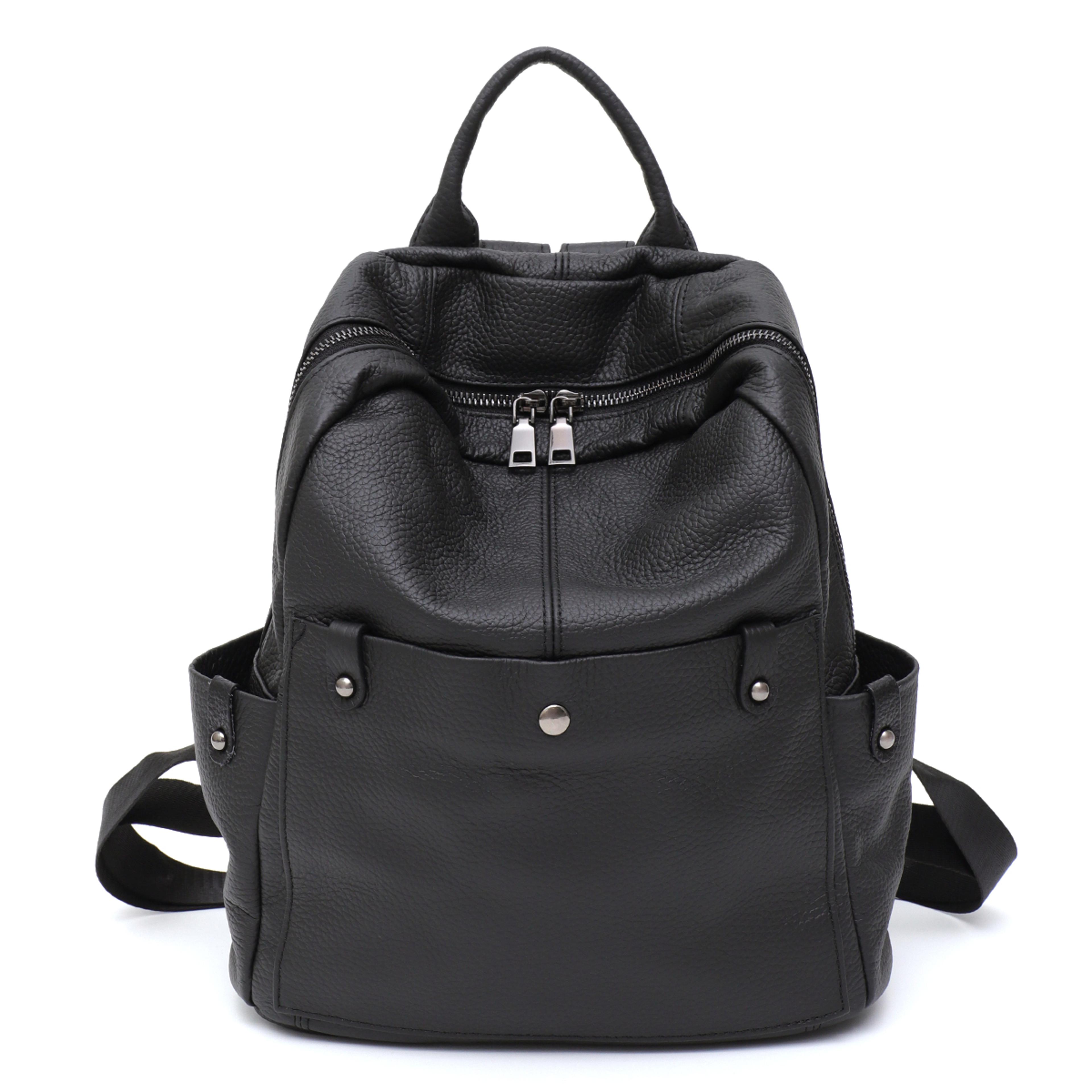 soft genuine leather backpack for women & men, cowhide travel laptop backpack with multi pockets