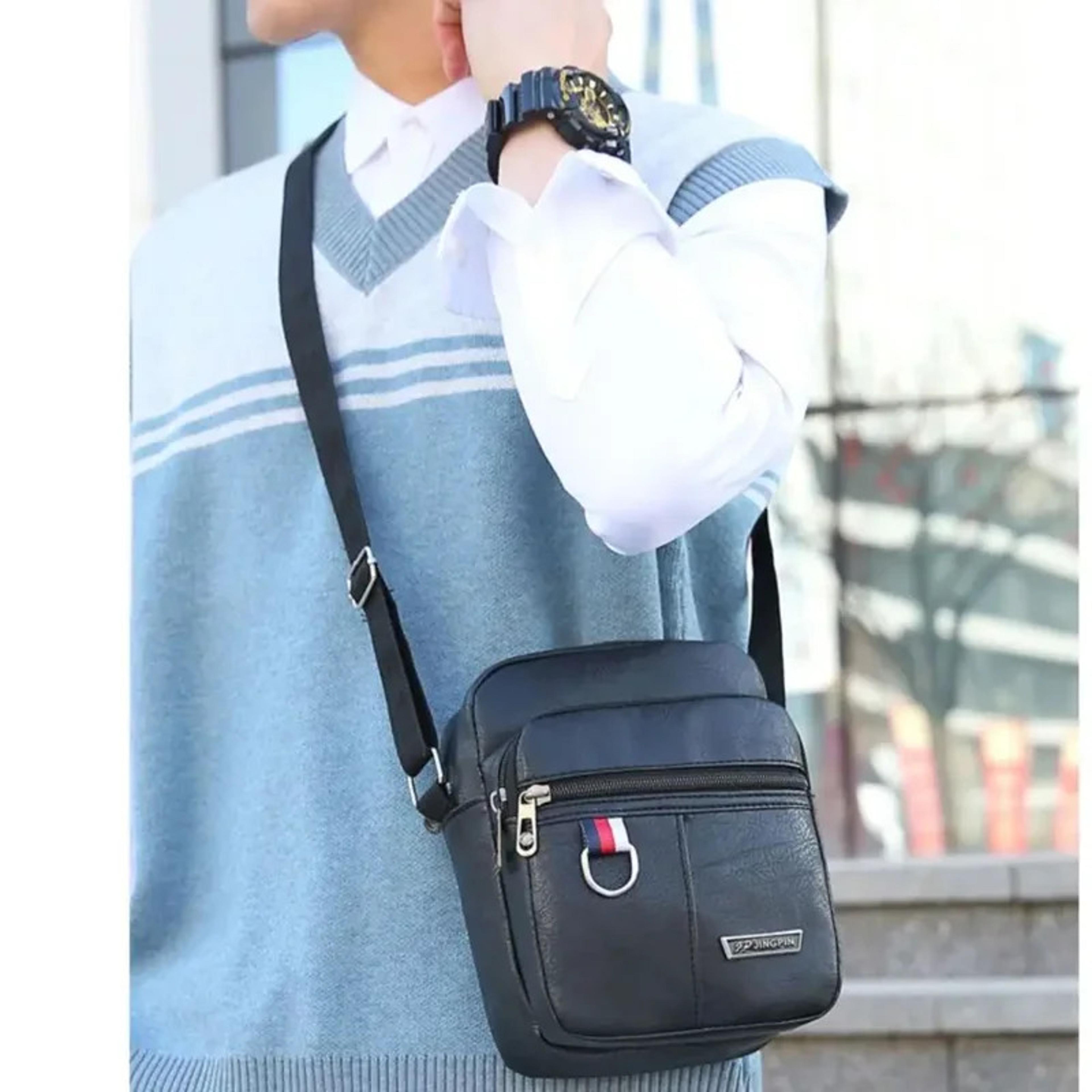 men's crossbody bag pu leather shoulder bag large capacity chest sling bag for everyday travel