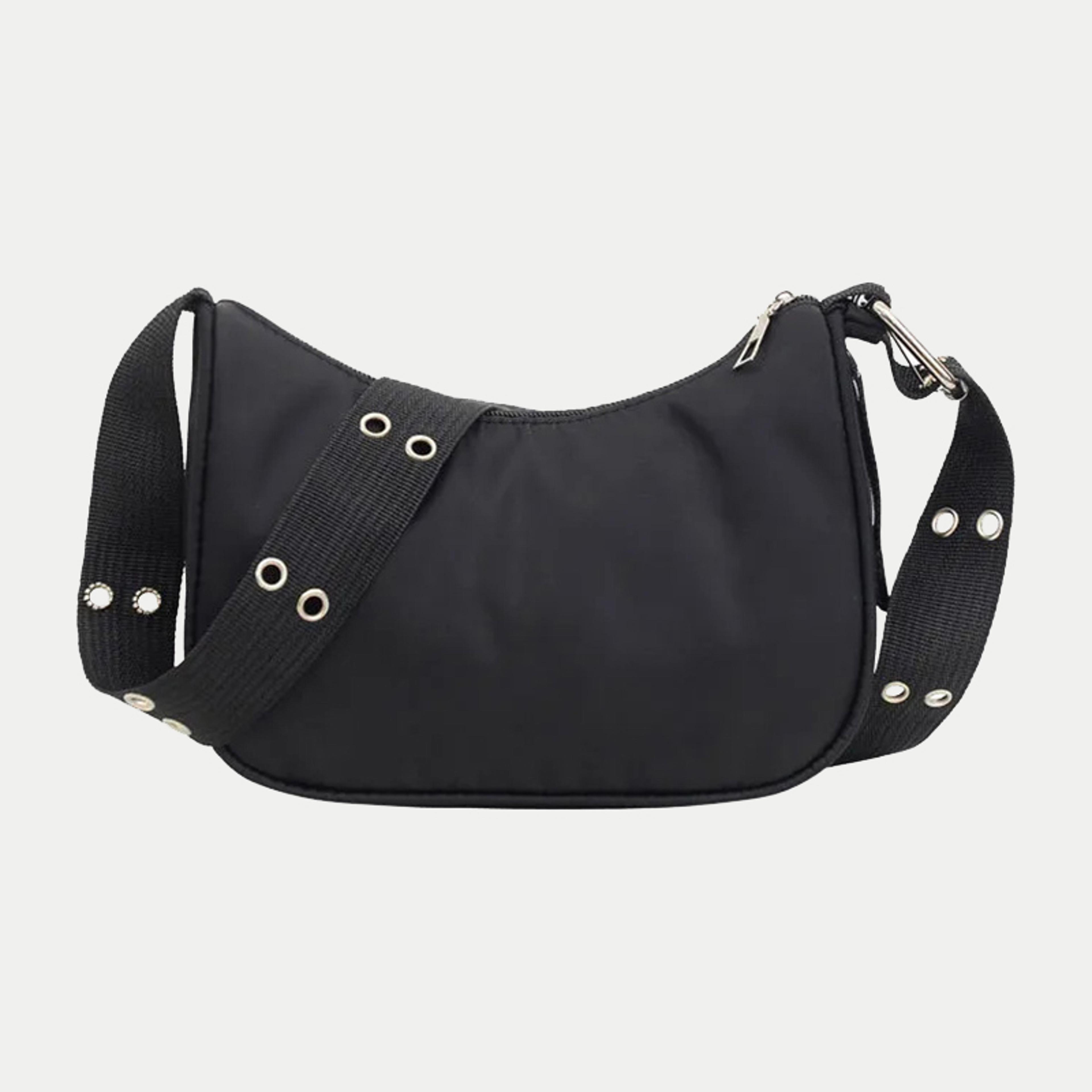 women's waterproof nylon crossbody bag, lightweight casual shoulder bag, black underarm purse