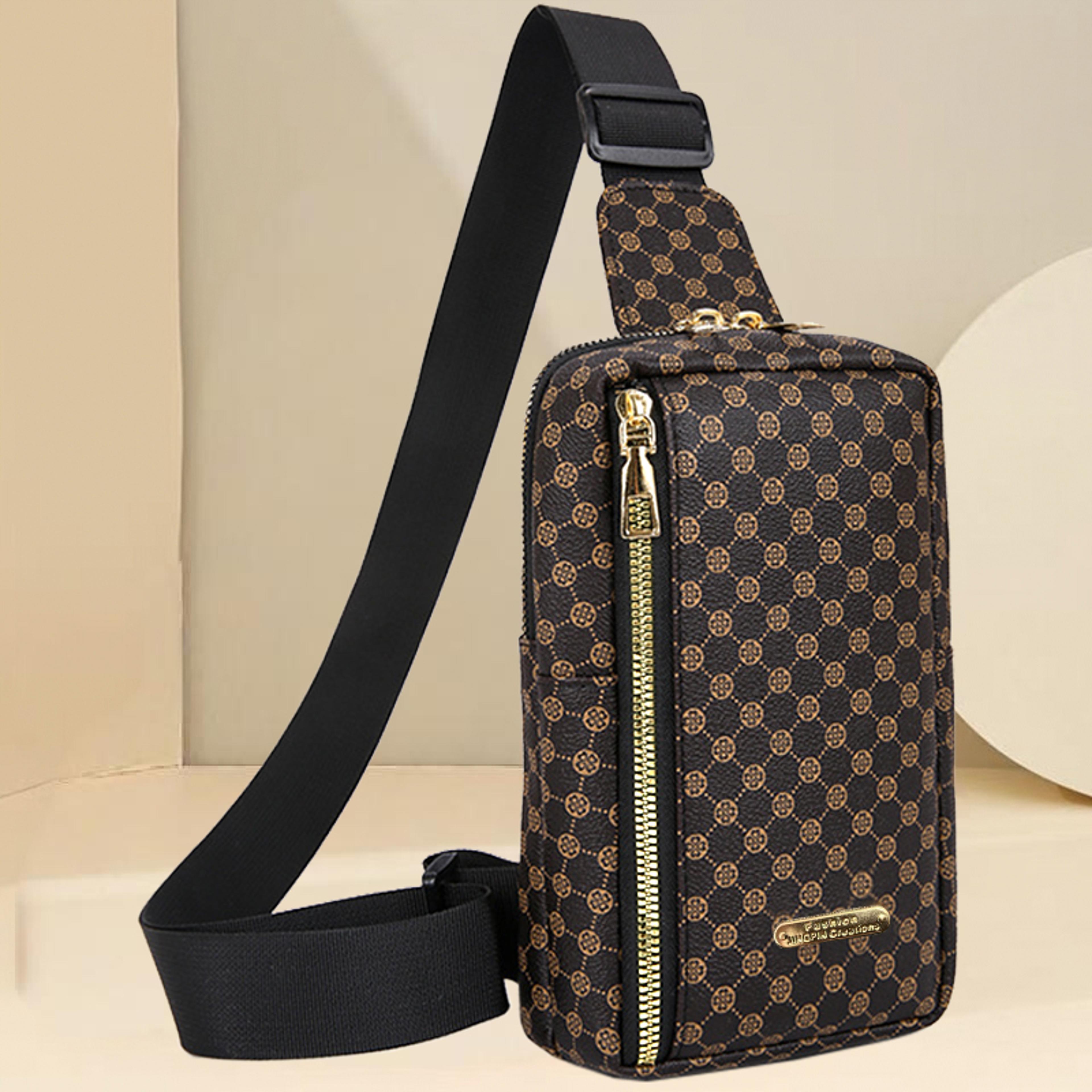 classic brown plaid chest bag multi zip crossbody sling purse