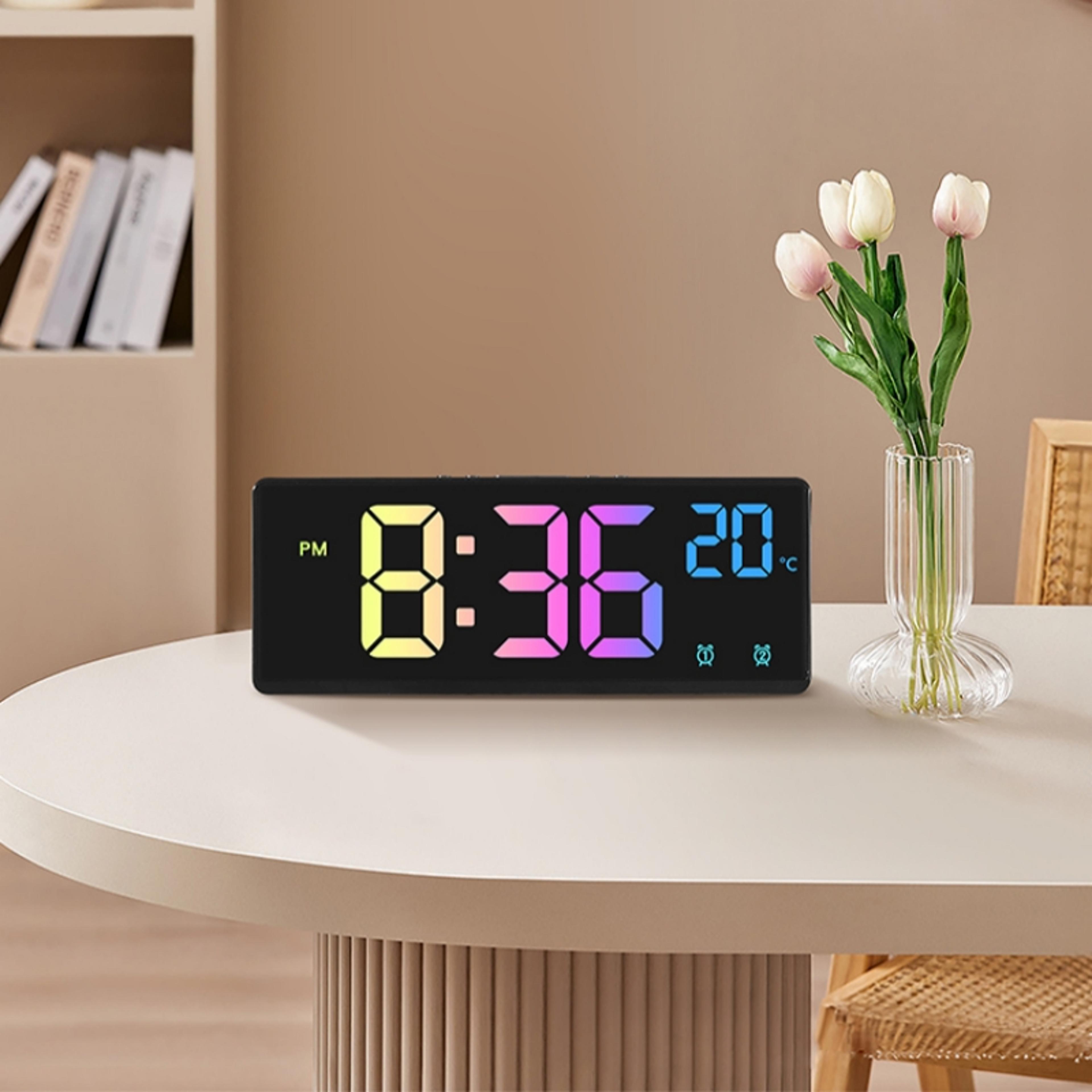 colorful digital alarm clock voice control led display temperature date clock