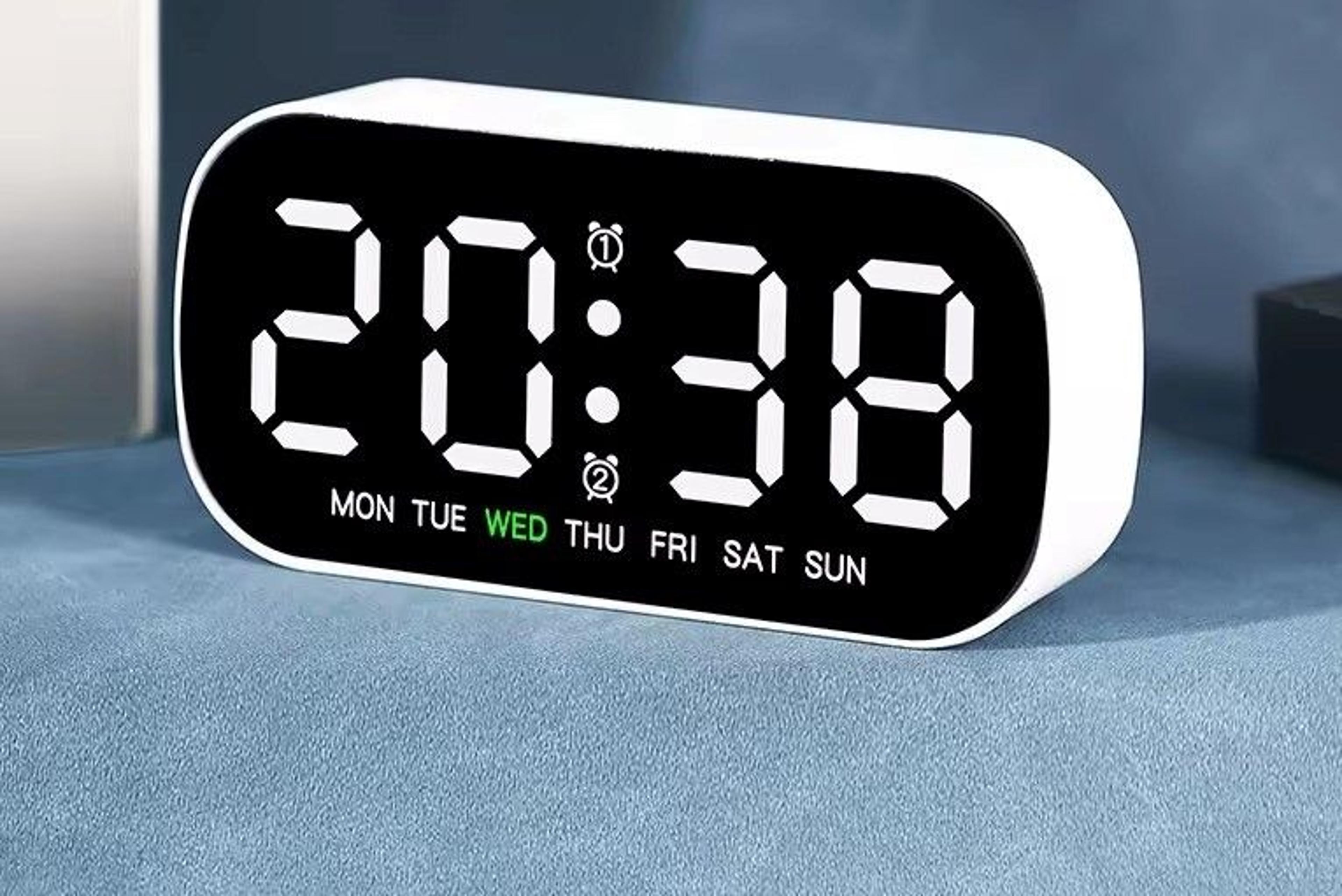 digital alarm clock with led display, adjustable brightness, bedside desktop clock