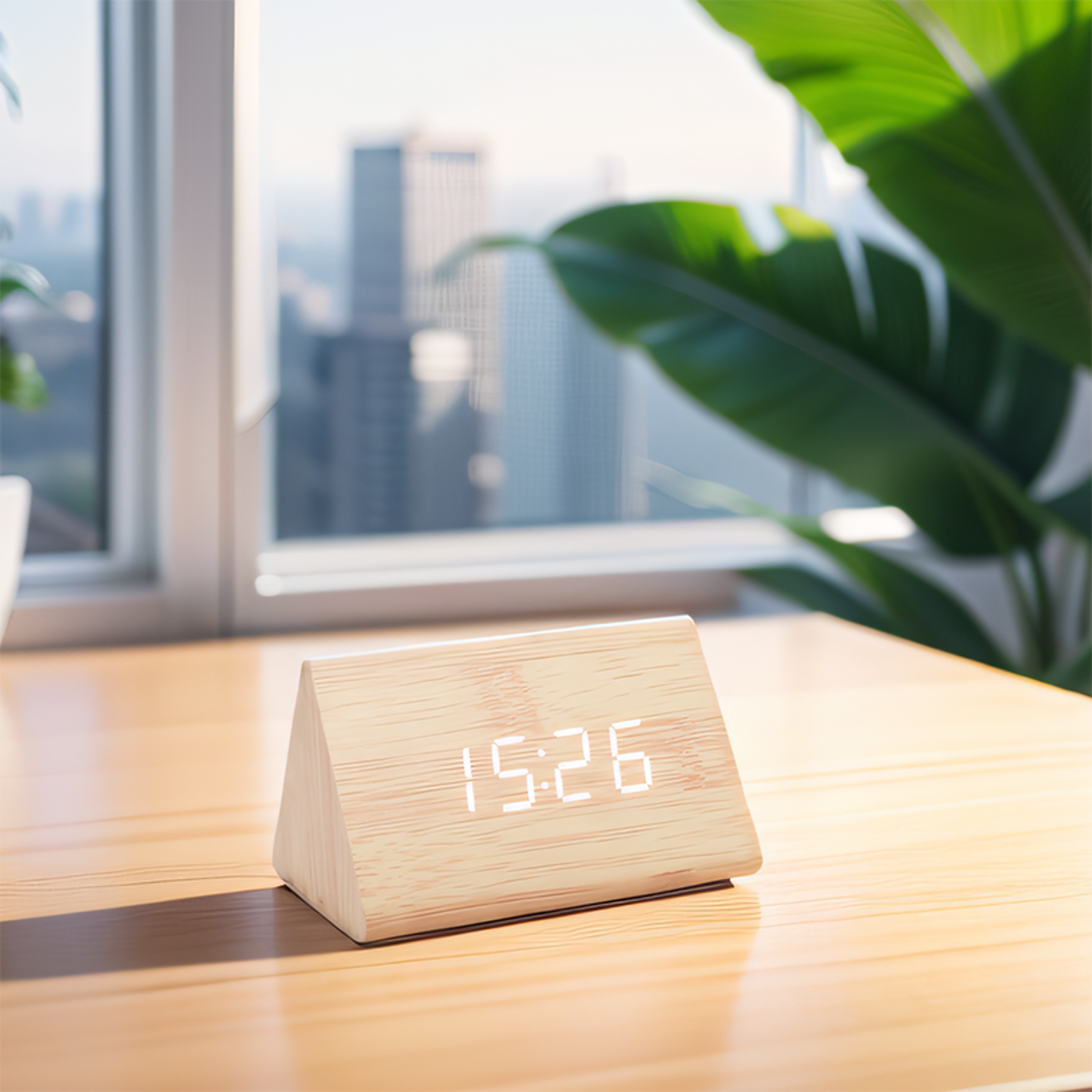 wooden digital alarm clock with led time date temperature display for bedroom bedside office