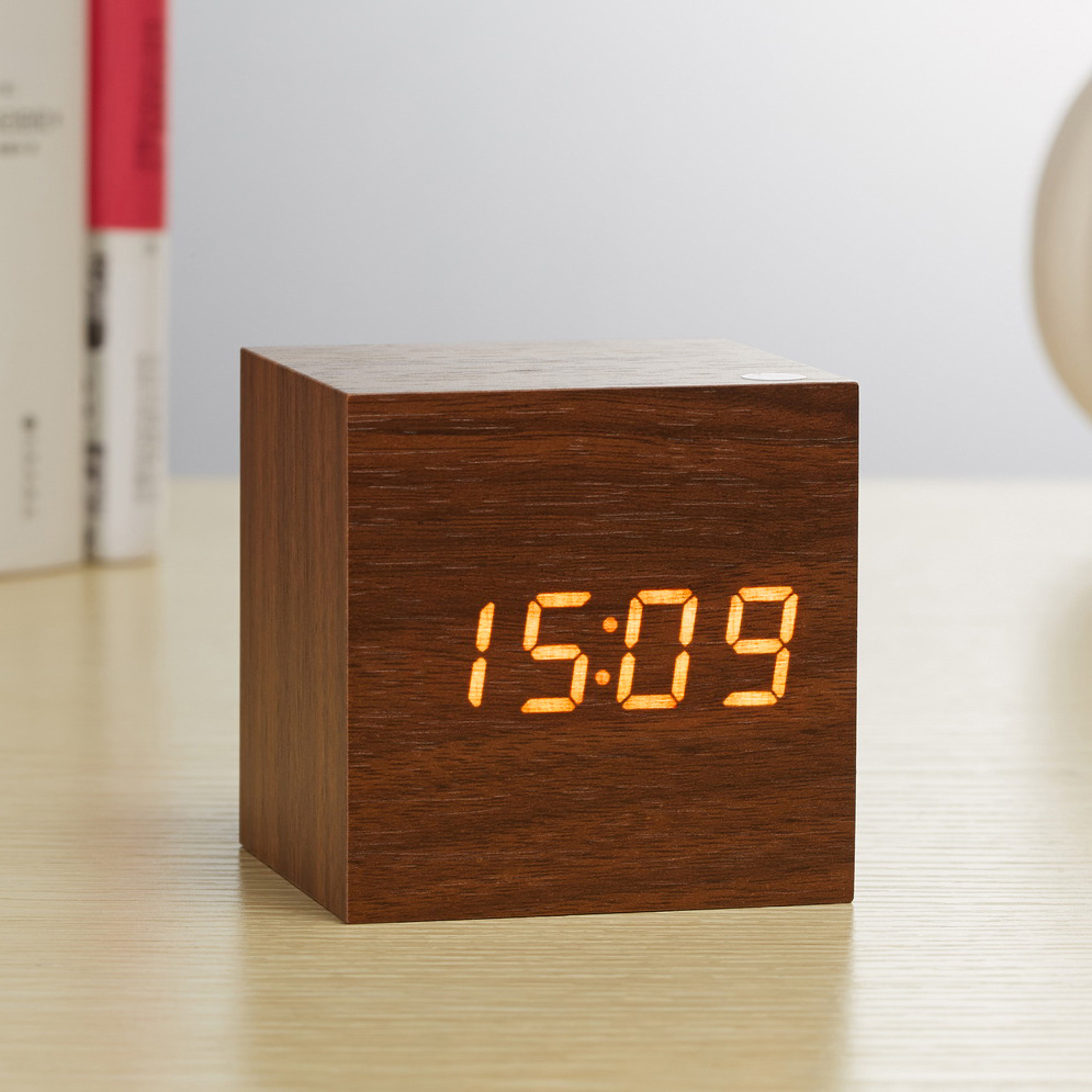 retro wooden led alarm clock with voice control digital display for bedroom office desk