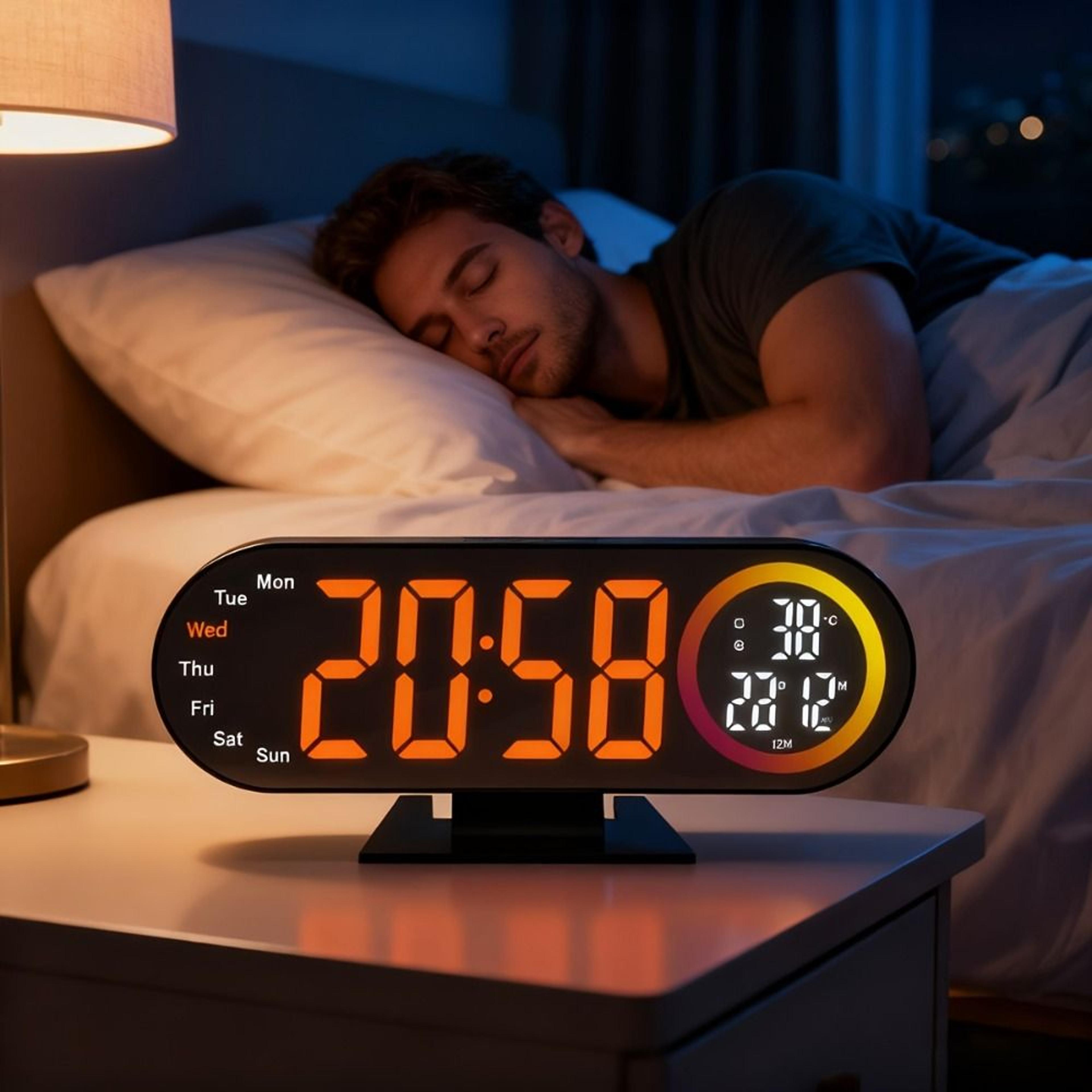led mirror digital alarm clock with voice control, temperature display and adjustable brightness