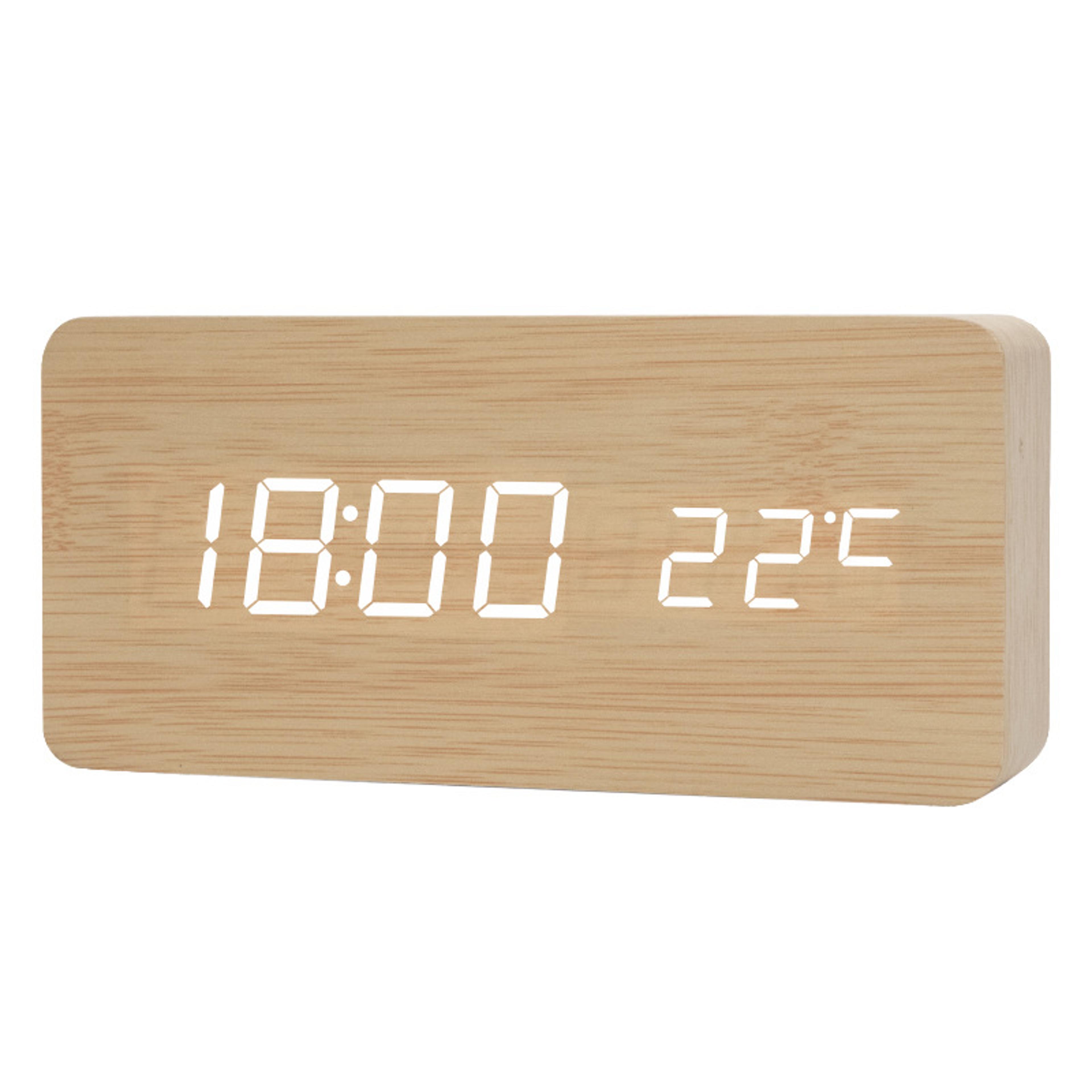 wooden led alarm clock with voice control digital desk clock for bedroom office home decor