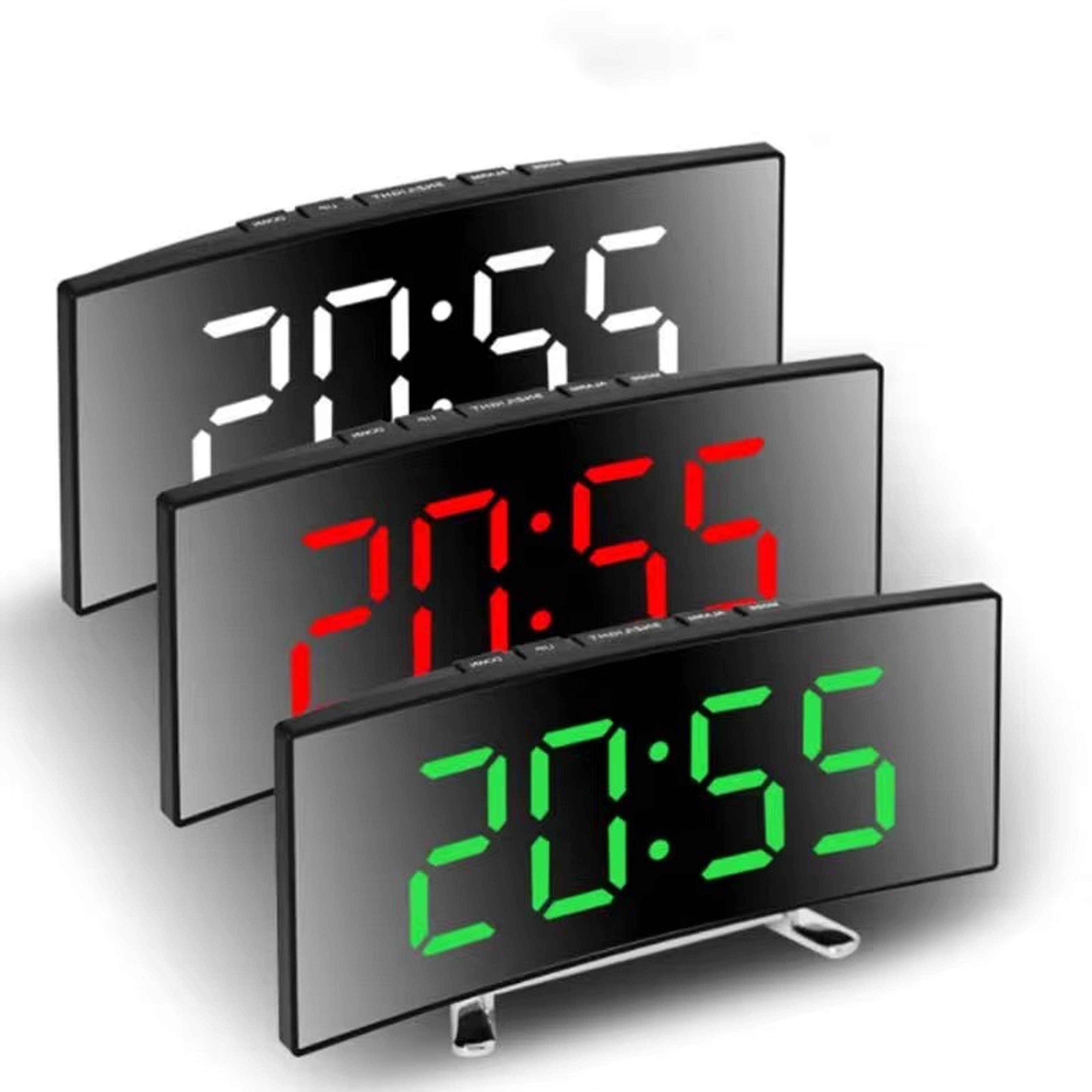 curved led mirror alarm clock, smart digital desktop clock, silent large display clock