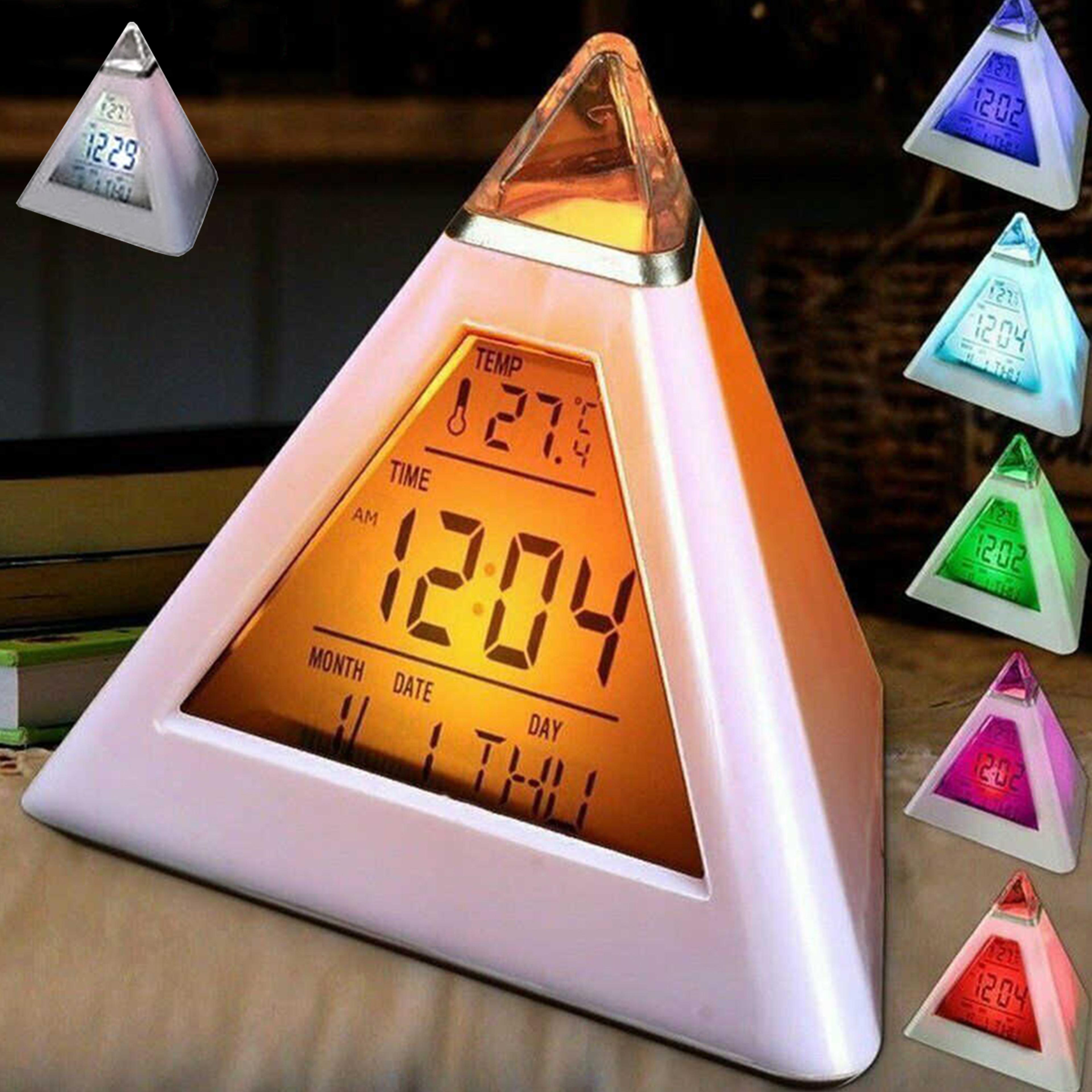 color led digital alarm clock, pyramid night light snooze desk clock