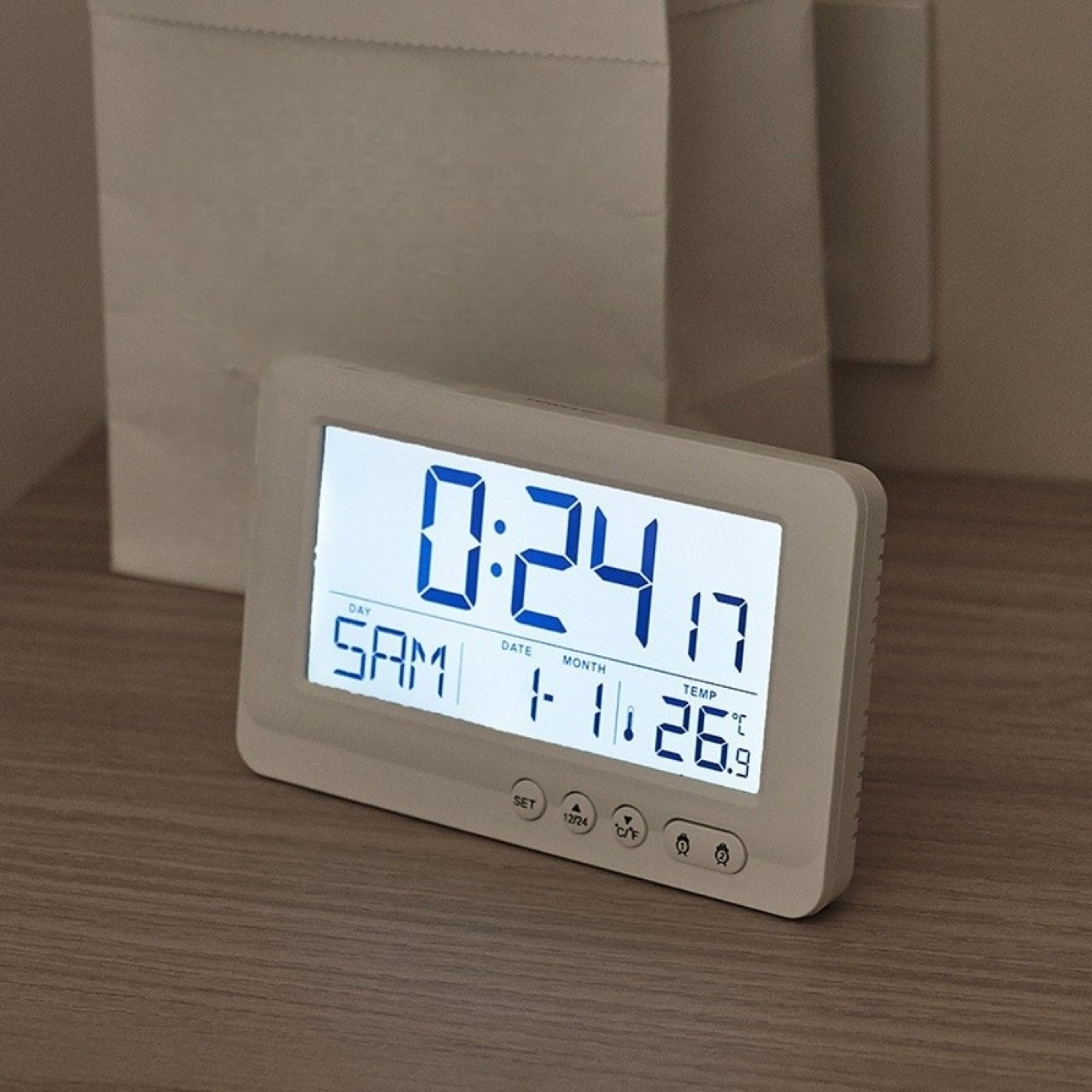 digital alarm clock lcd display temperature display bedside clock
