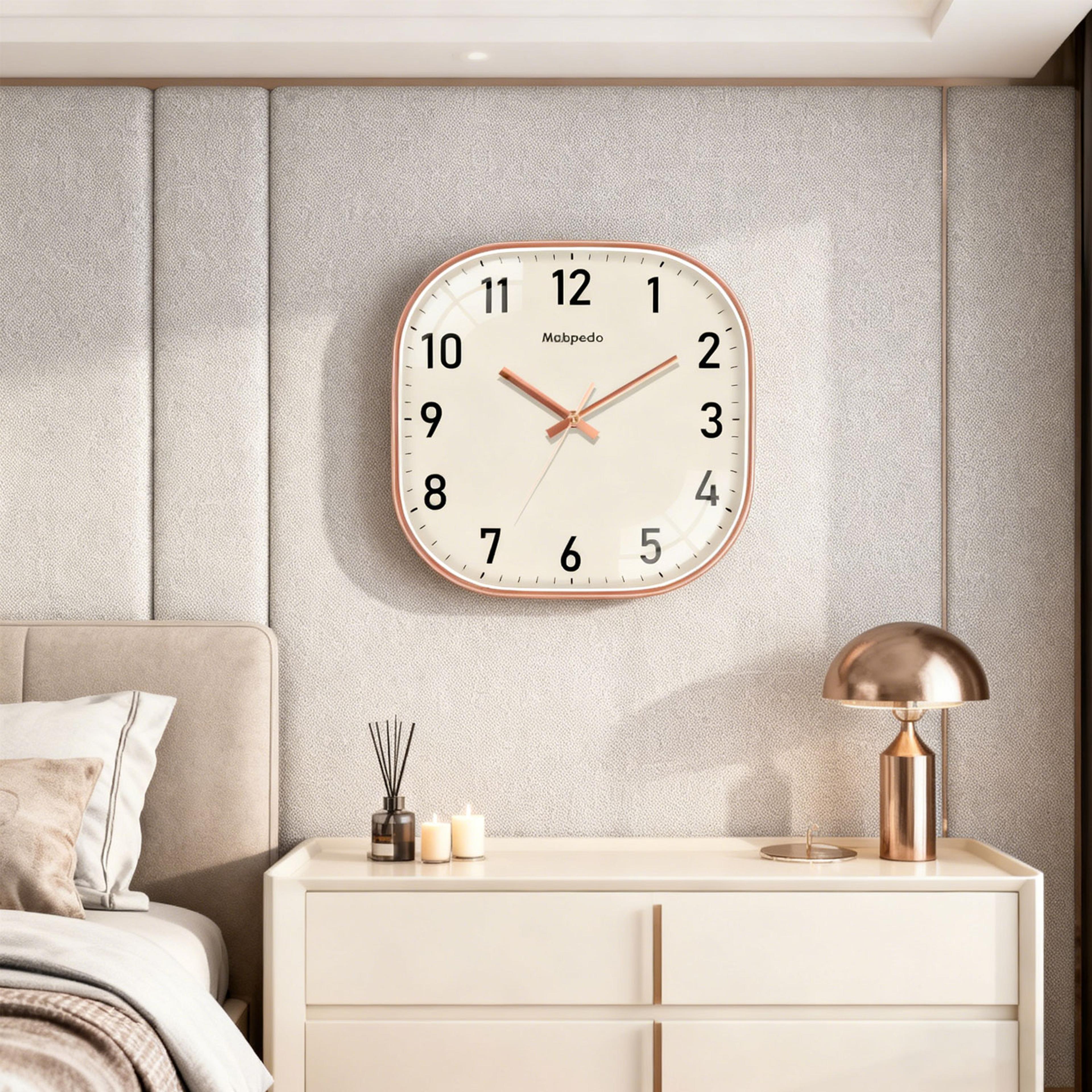 modern square quartz wall clock with elegant beige dial silent wall clock for home office decor