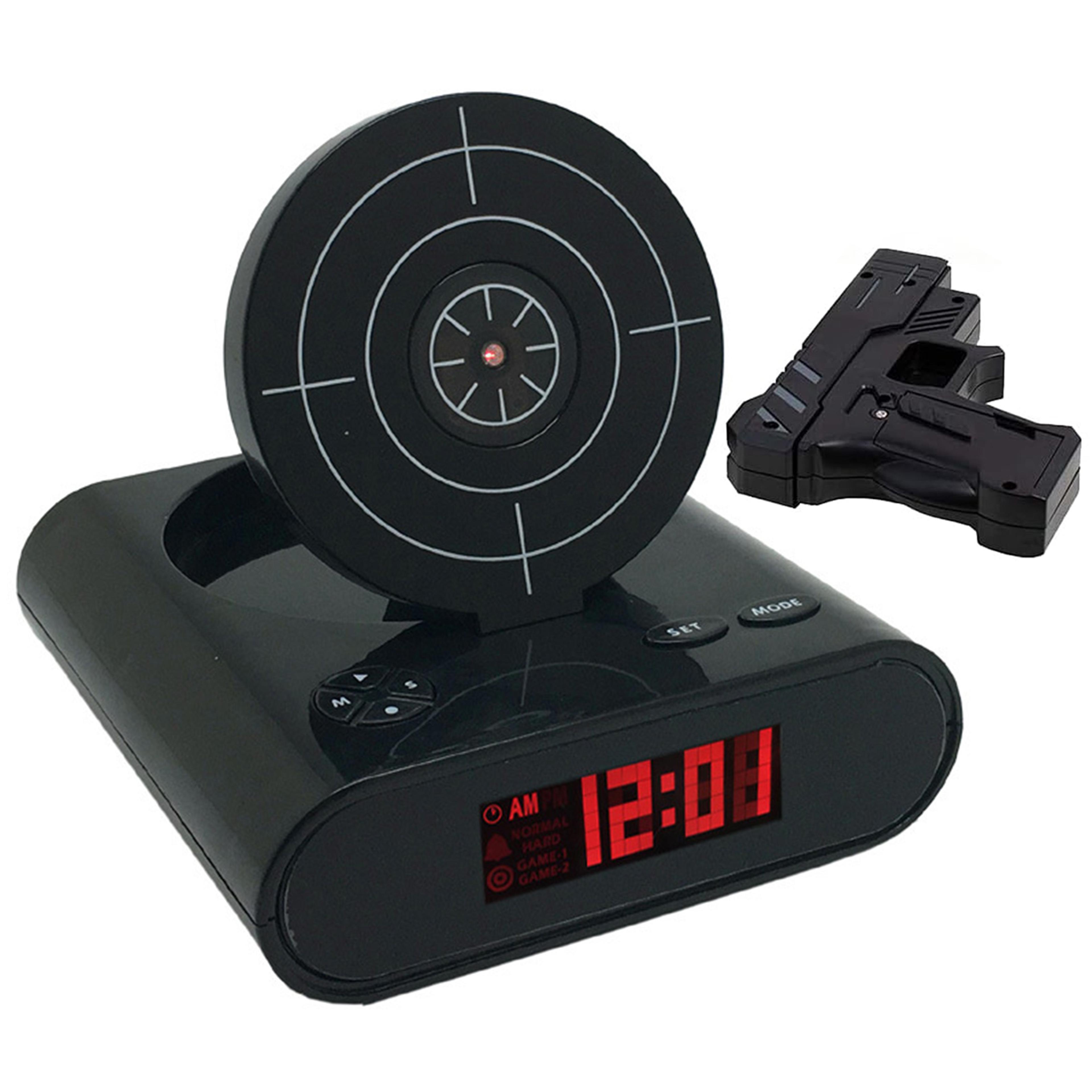 target alarm clock with gun, interactive shooting alarm clock, led digital display for heavy sleepers