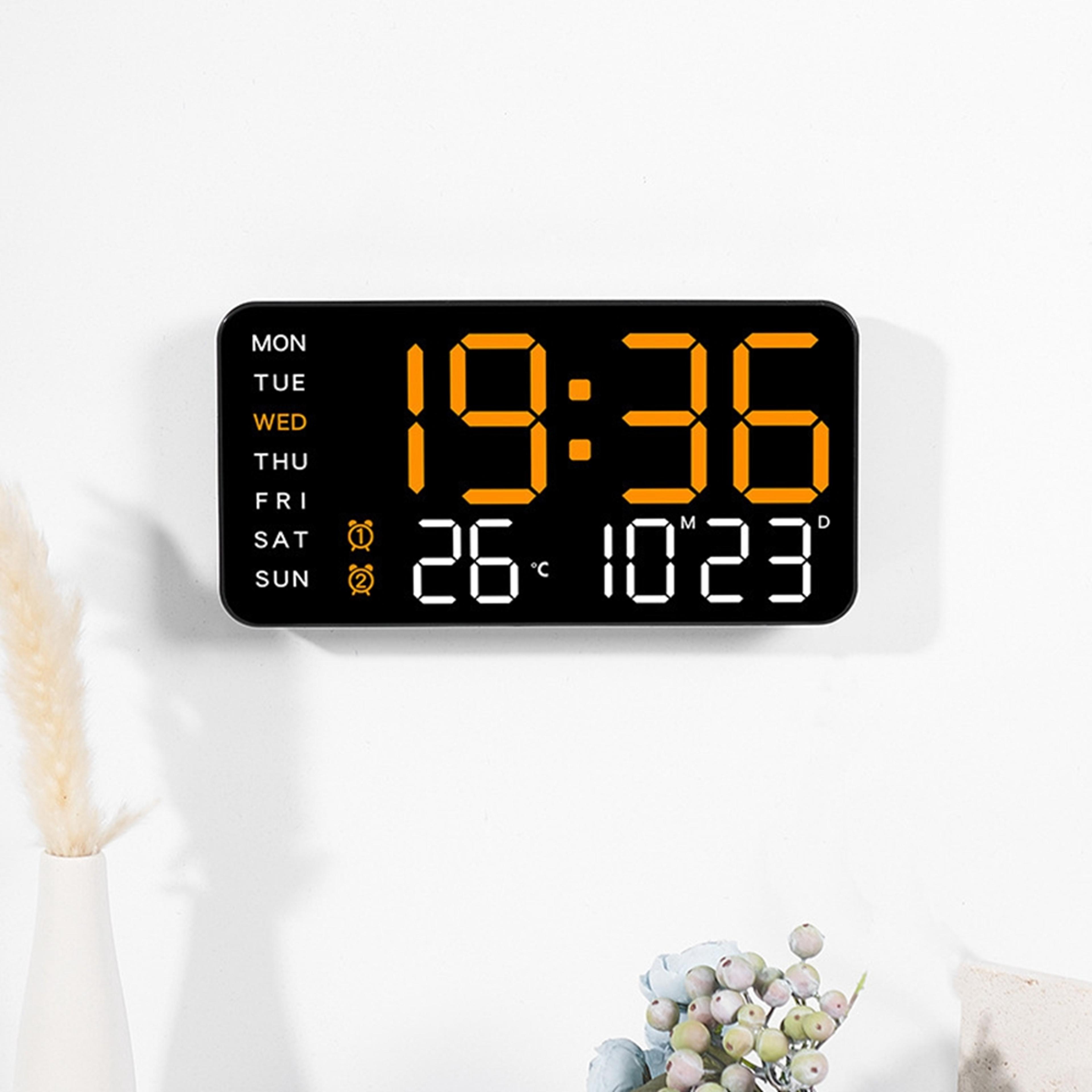 led digital wall clock with temperature date display, voice control digital alarm clock, adjustable brightness