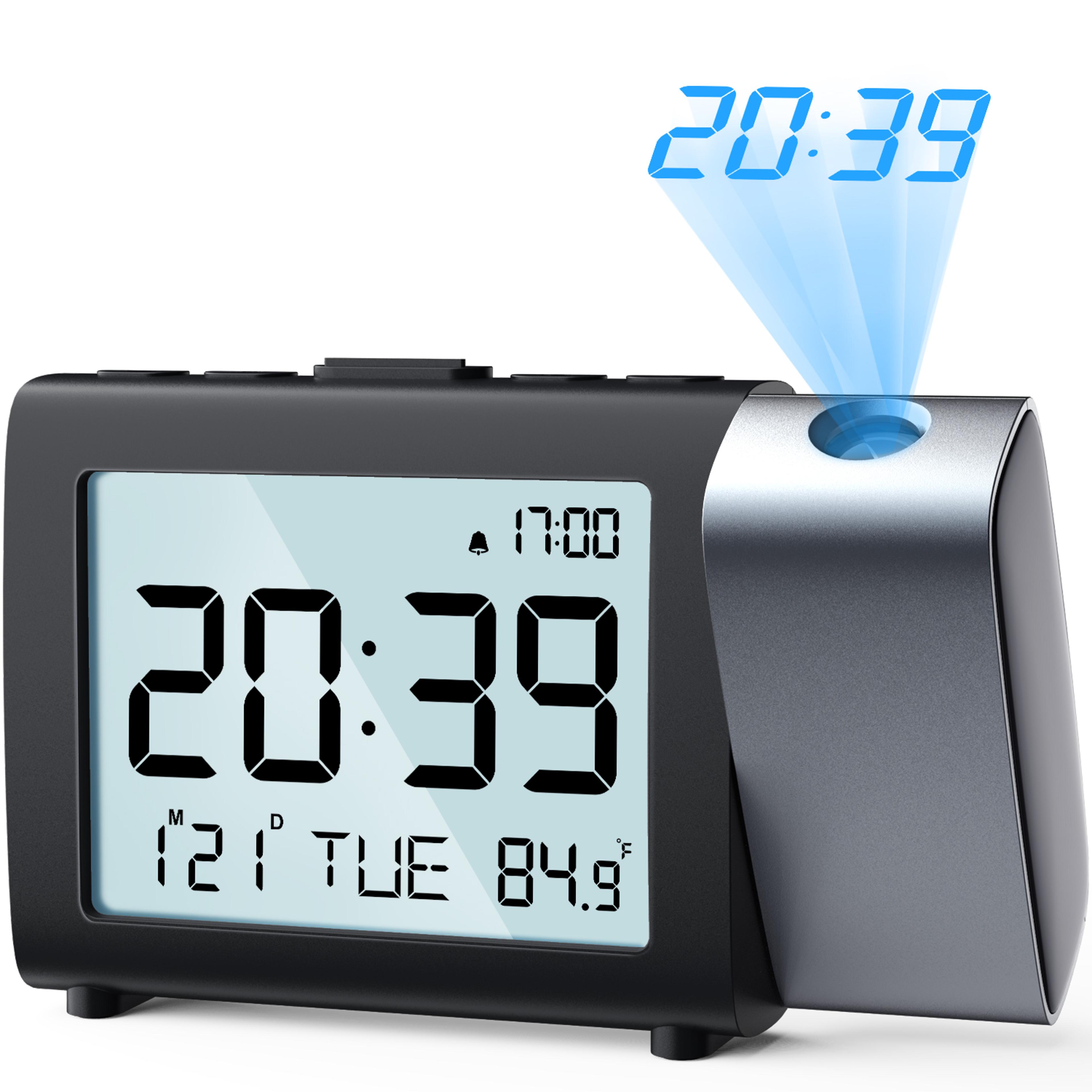 rotating projection alarm clock with led display, night mode and adjustable brightness